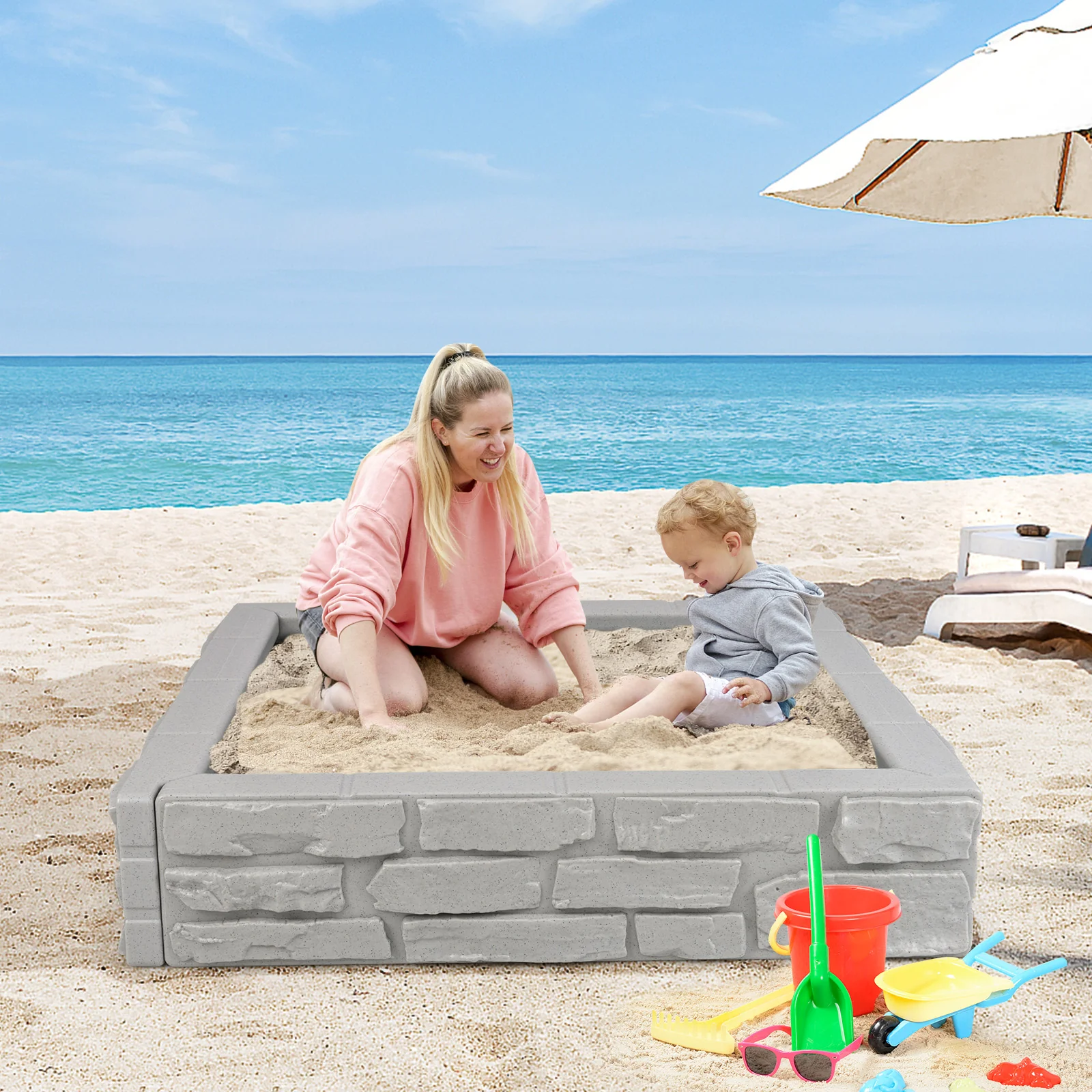 2-In-1 HDPE Kids Sandbox with Cover and Bottom Liner - Image 18