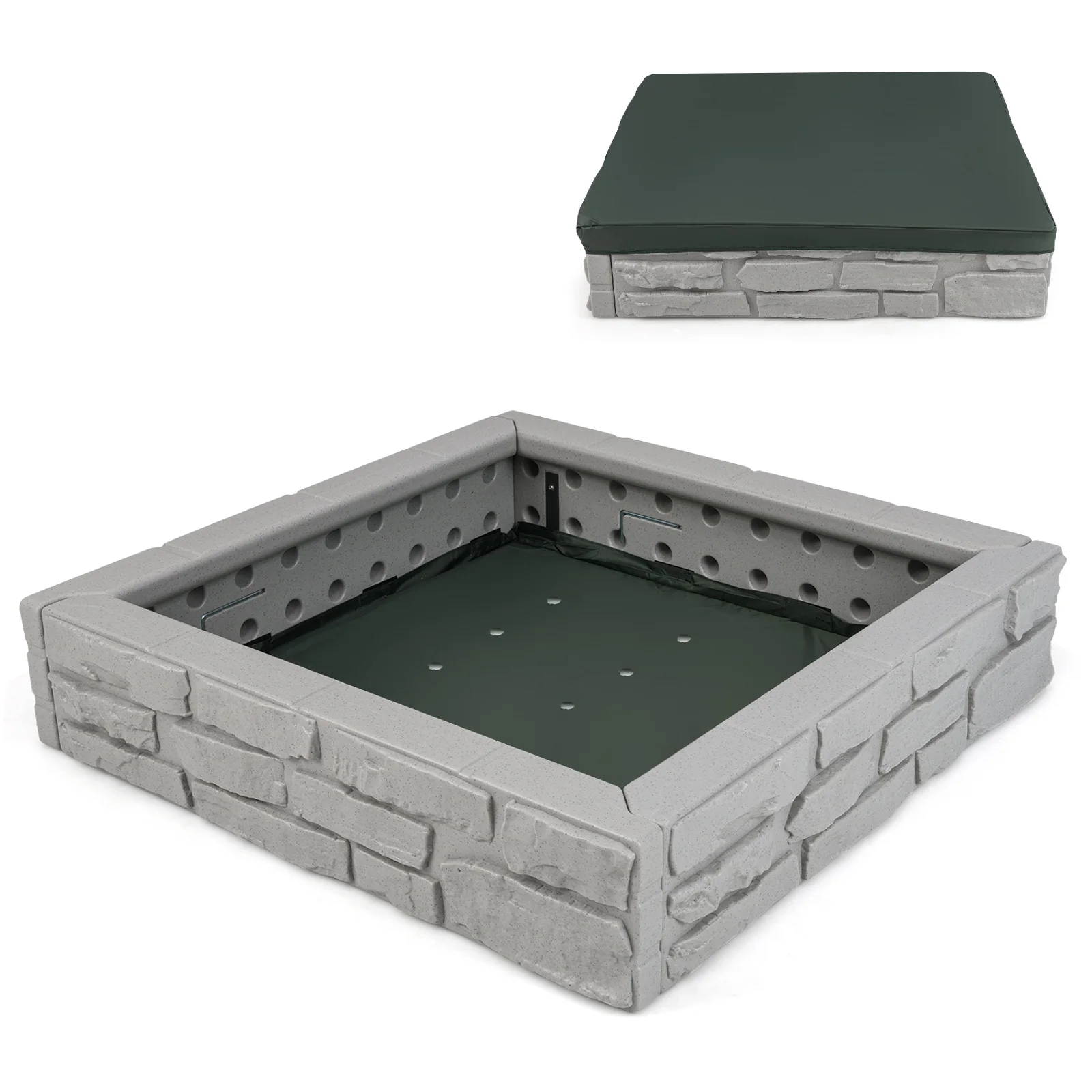 2-In-1 HDPE Kids Sandbox with Cover and Bottom Liner - Image 19