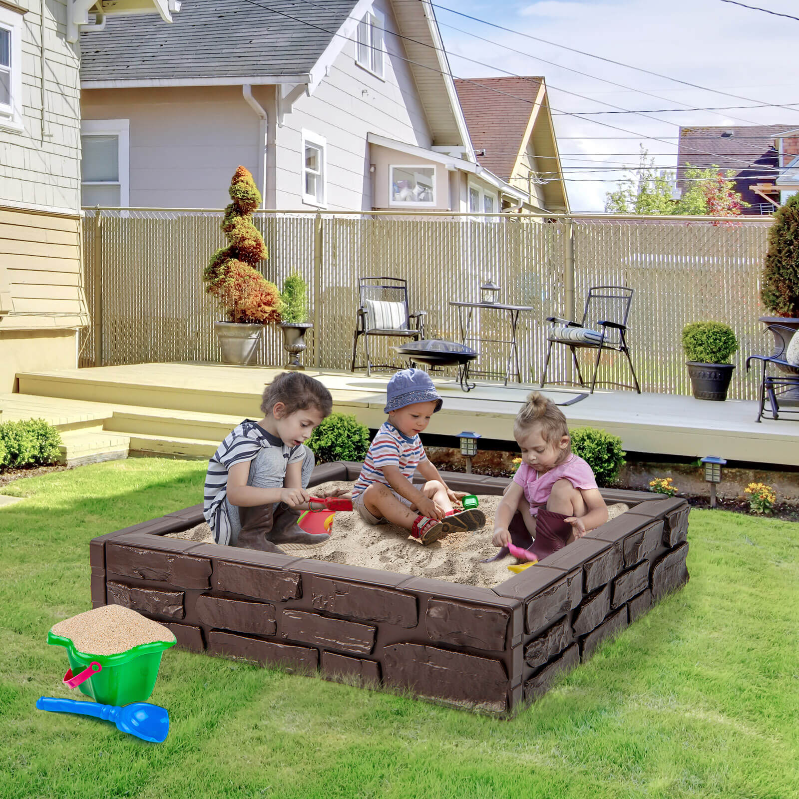 2-In-1 HDPE Kids Sandbox with Cover and Bottom Liner - Image 2