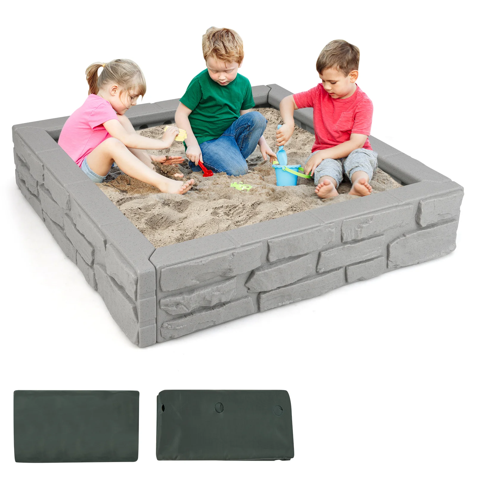 2-In-1 HDPE Kids Sandbox with Cover and Bottom Liner - Image 20