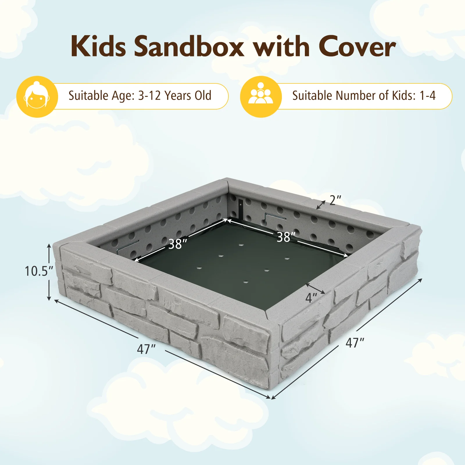 2-In-1 HDPE Kids Sandbox with Cover and Bottom Liner - Image 21