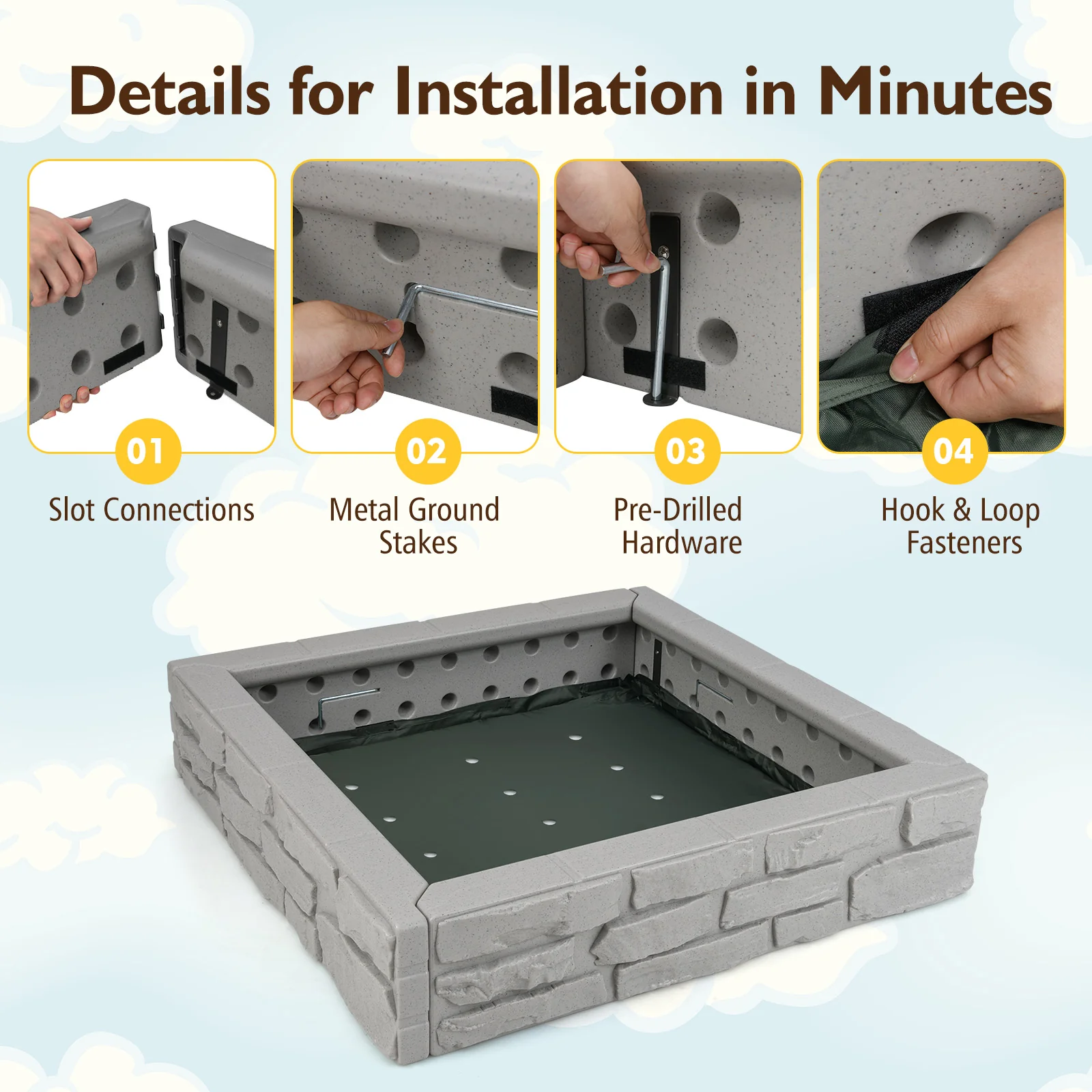 2-In-1 HDPE Kids Sandbox with Cover and Bottom Liner - Image 23