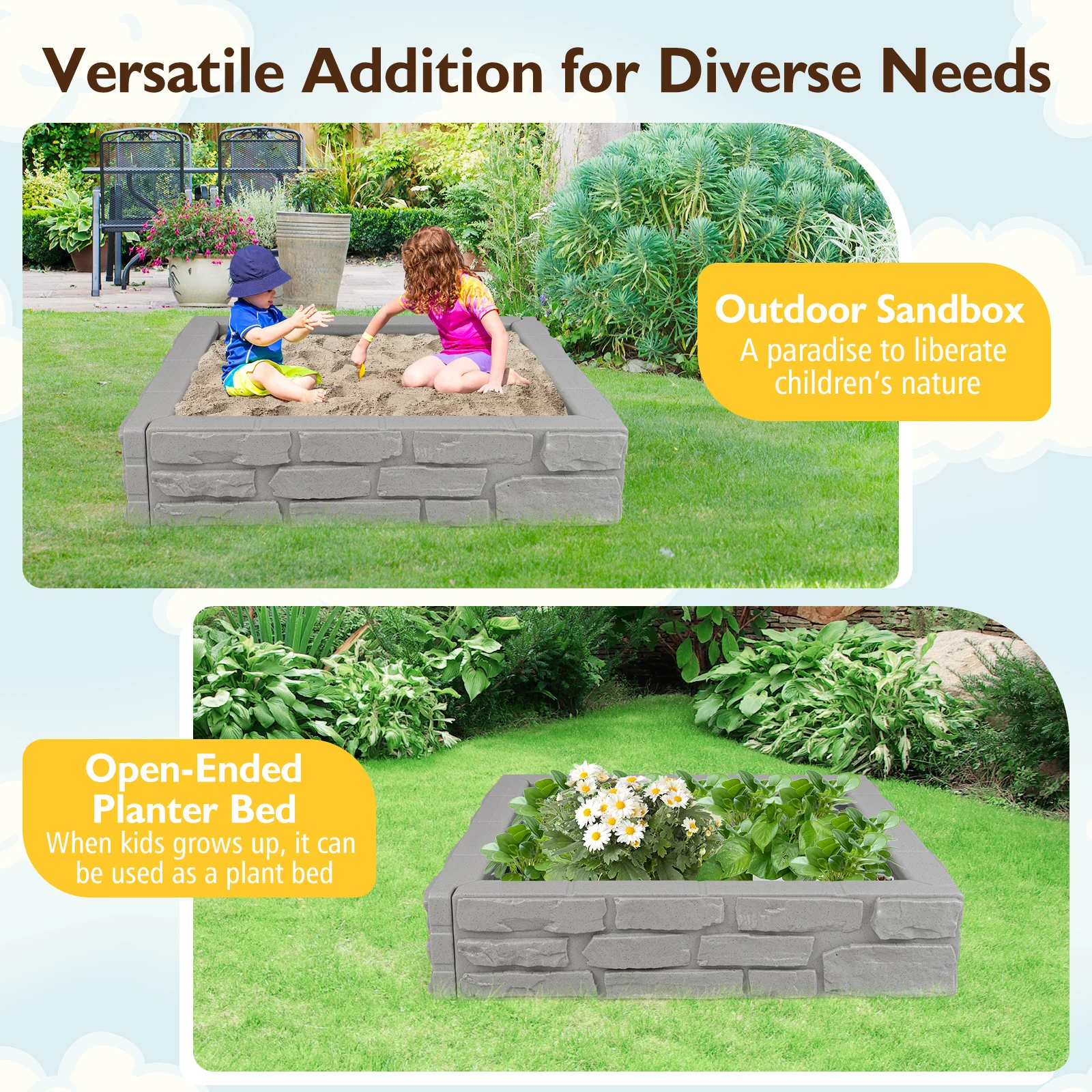 2-In-1 HDPE Kids Sandbox with Cover and Bottom Liner - Image 24