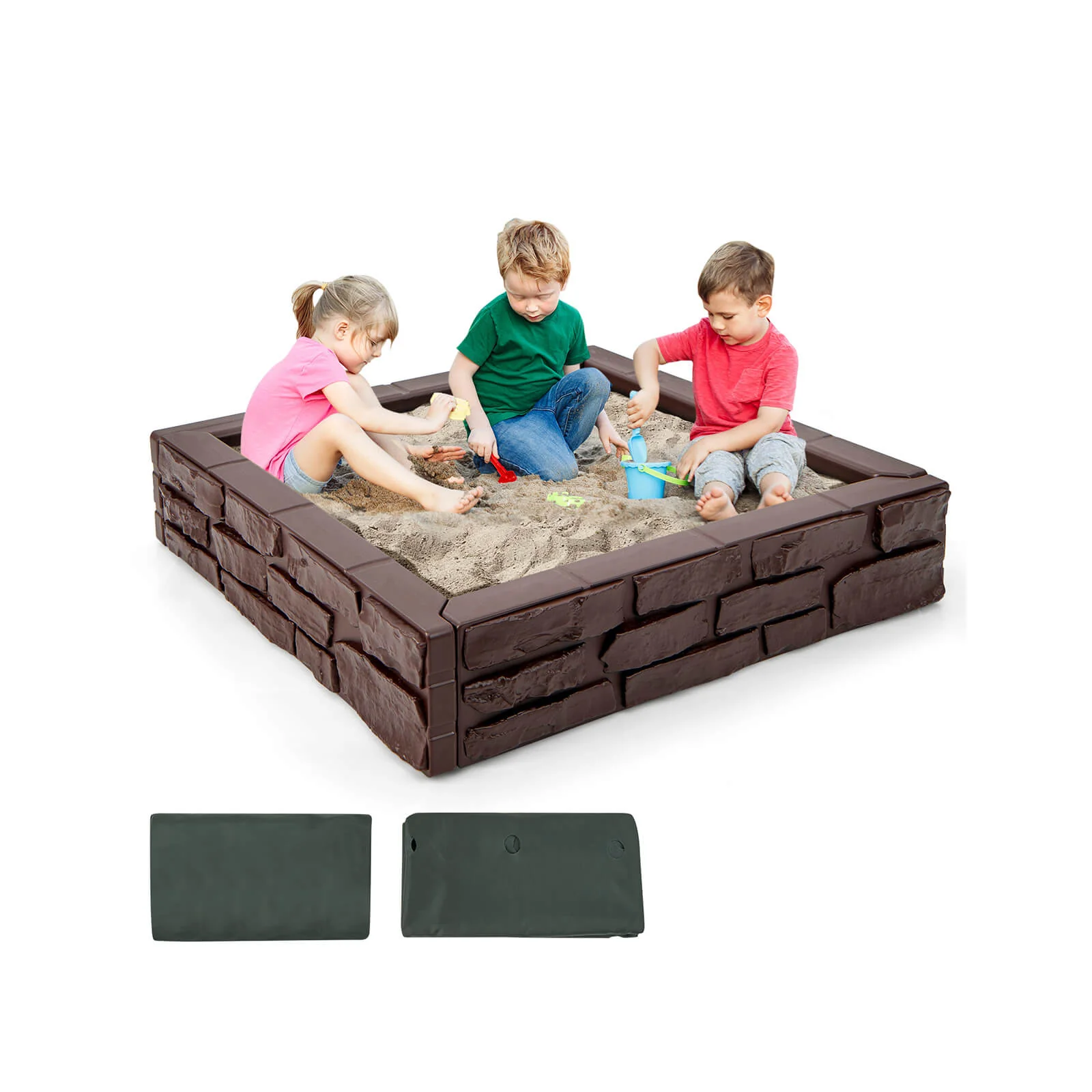 2-In-1 HDPE Kids Sandbox with Cover and Bottom Liner - Image 4