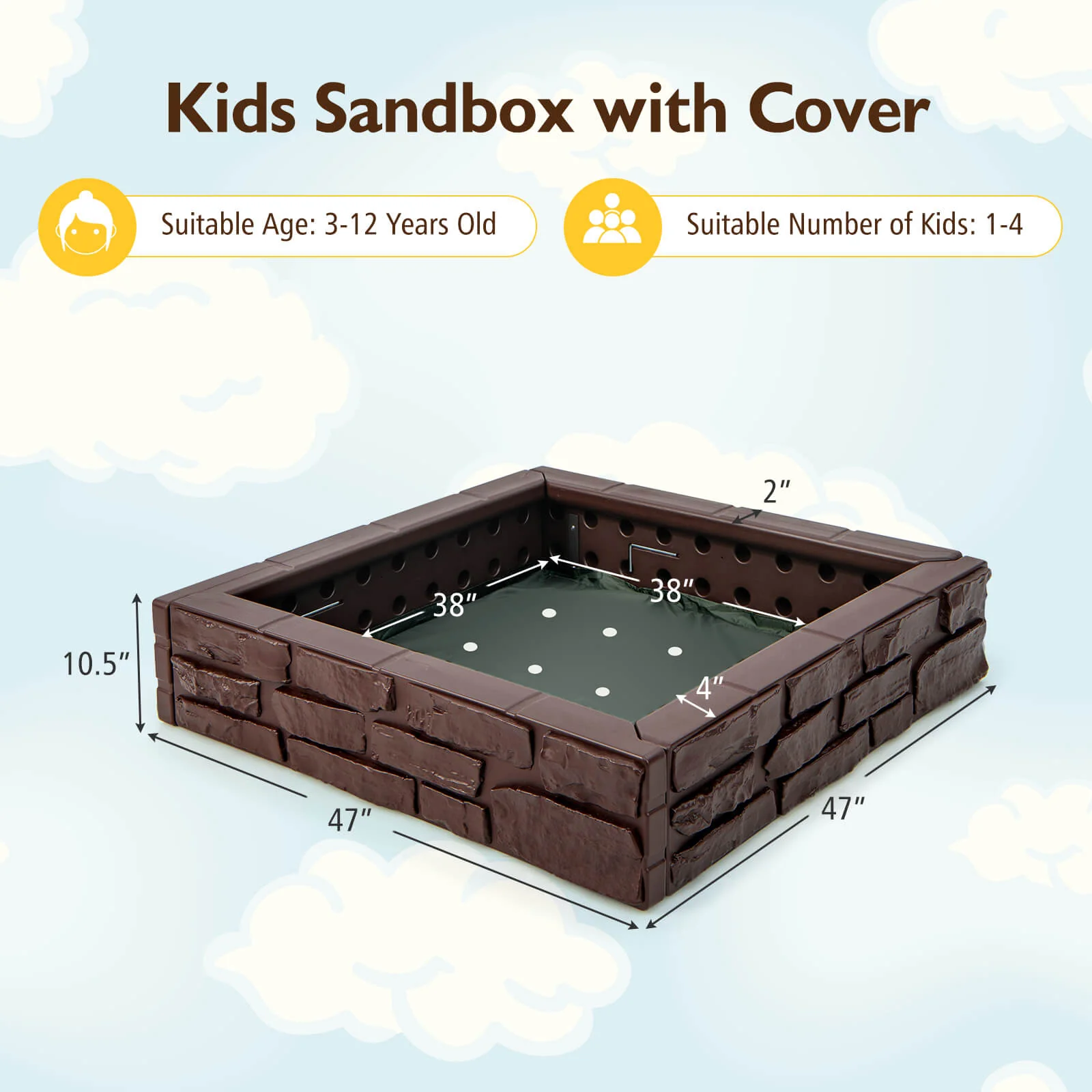2-In-1 HDPE Kids Sandbox with Cover and Bottom Liner - Image 5