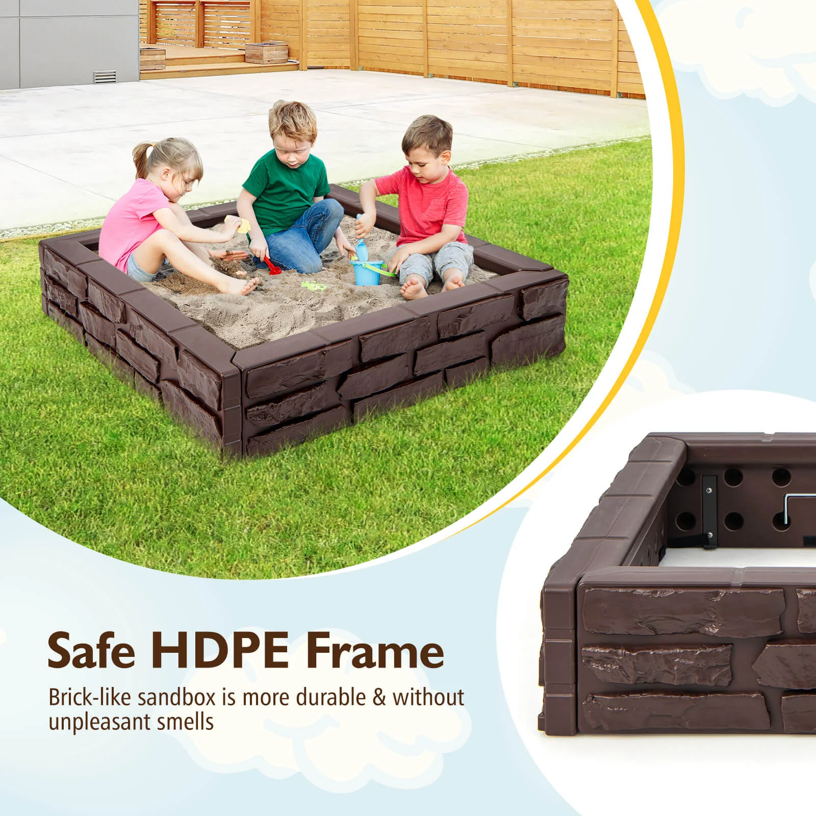 2-In-1 HDPE Kids Sandbox with Cover and Bottom Liner - Image 6