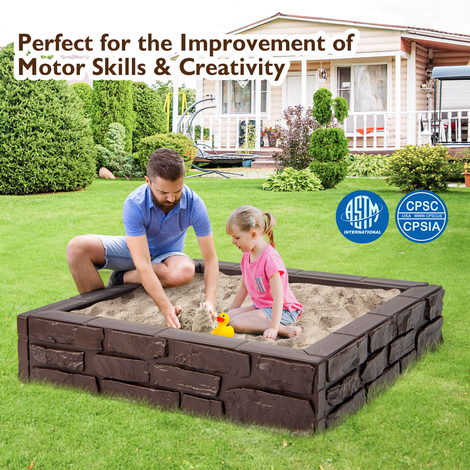 2-In-1 HDPE Kids Sandbox with Cover and Bottom Liner - Image 8
