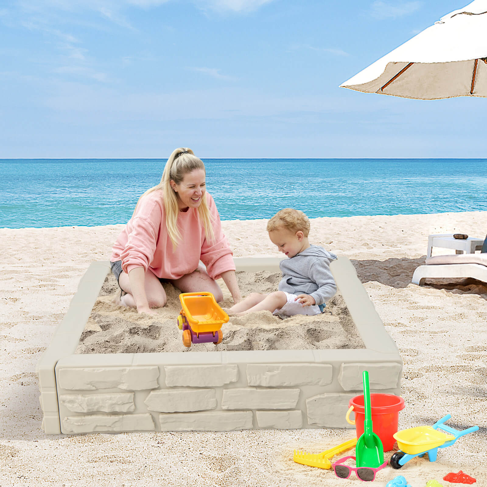 2-In-1 HDPE Kids Sandbox with Cover and Bottom Liner - Image 9