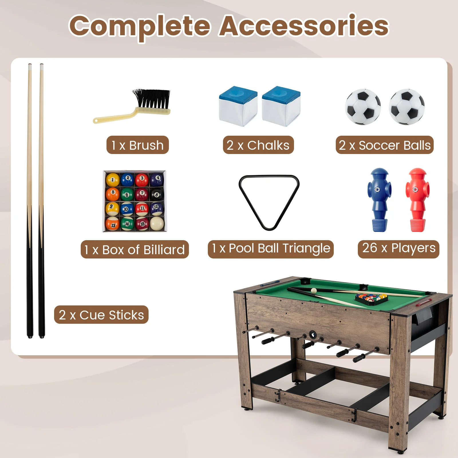 2-in-1 Swivel Foosball and Pool Combo Game Table -Natural - Image 6