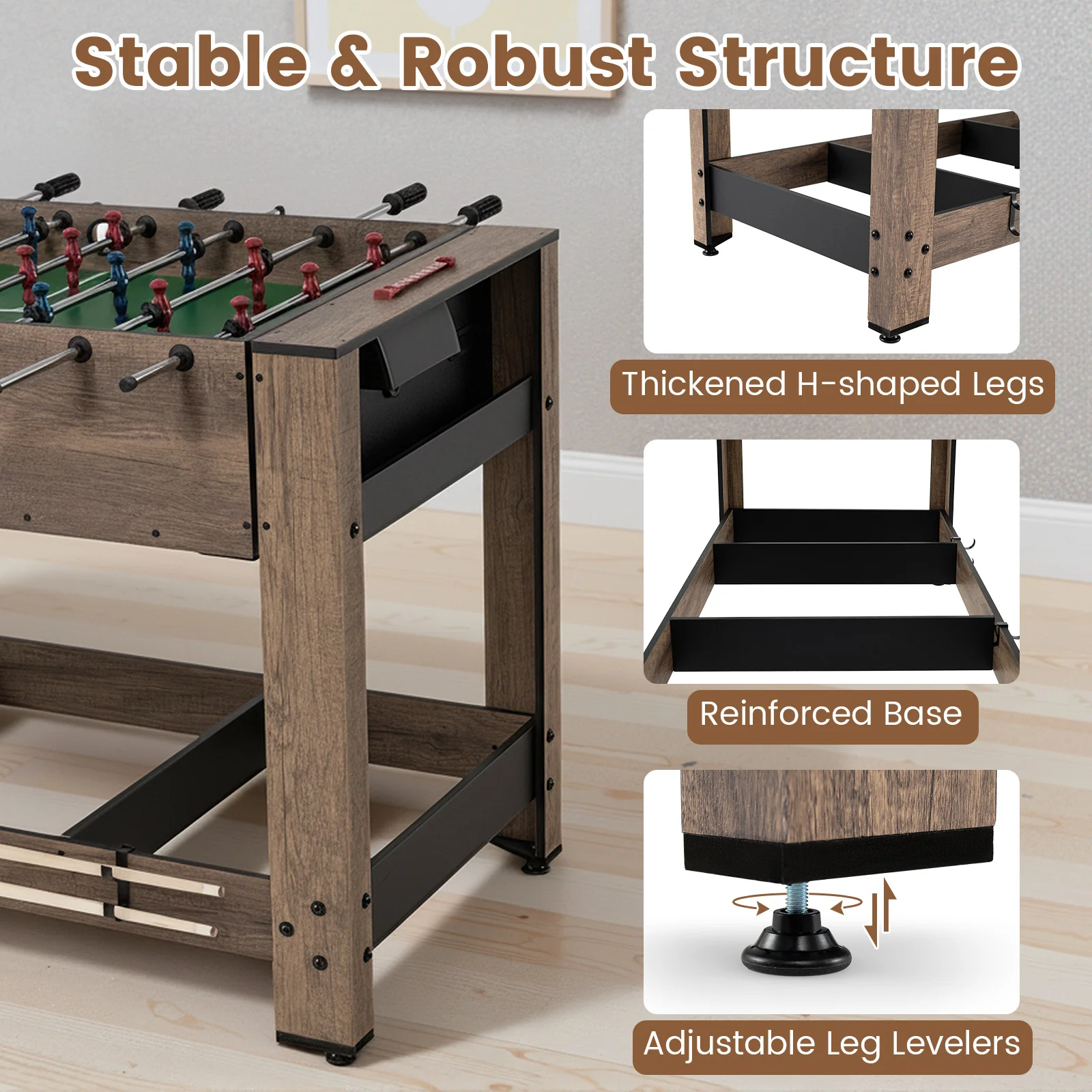 2-in-1 Swivel Foosball and Pool Combo Game Table -Natural - Image 7