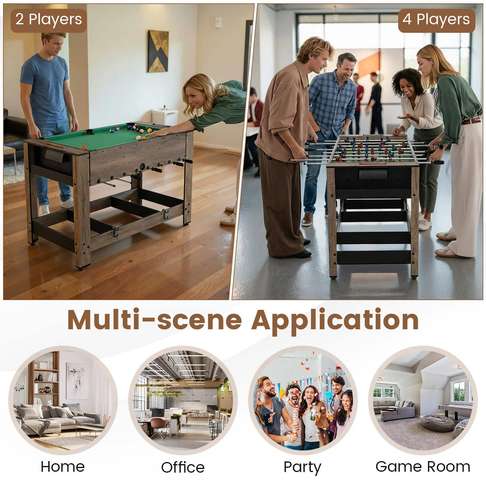 2-in-1 Swivel Foosball and Pool Combo Game Table -Natural - Image 8