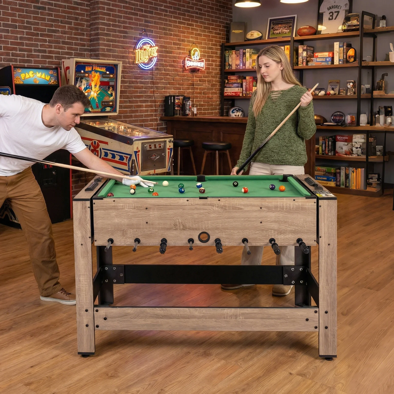 2-in-1 Swivel Game Table for Teens Adults-Brown - Image 2