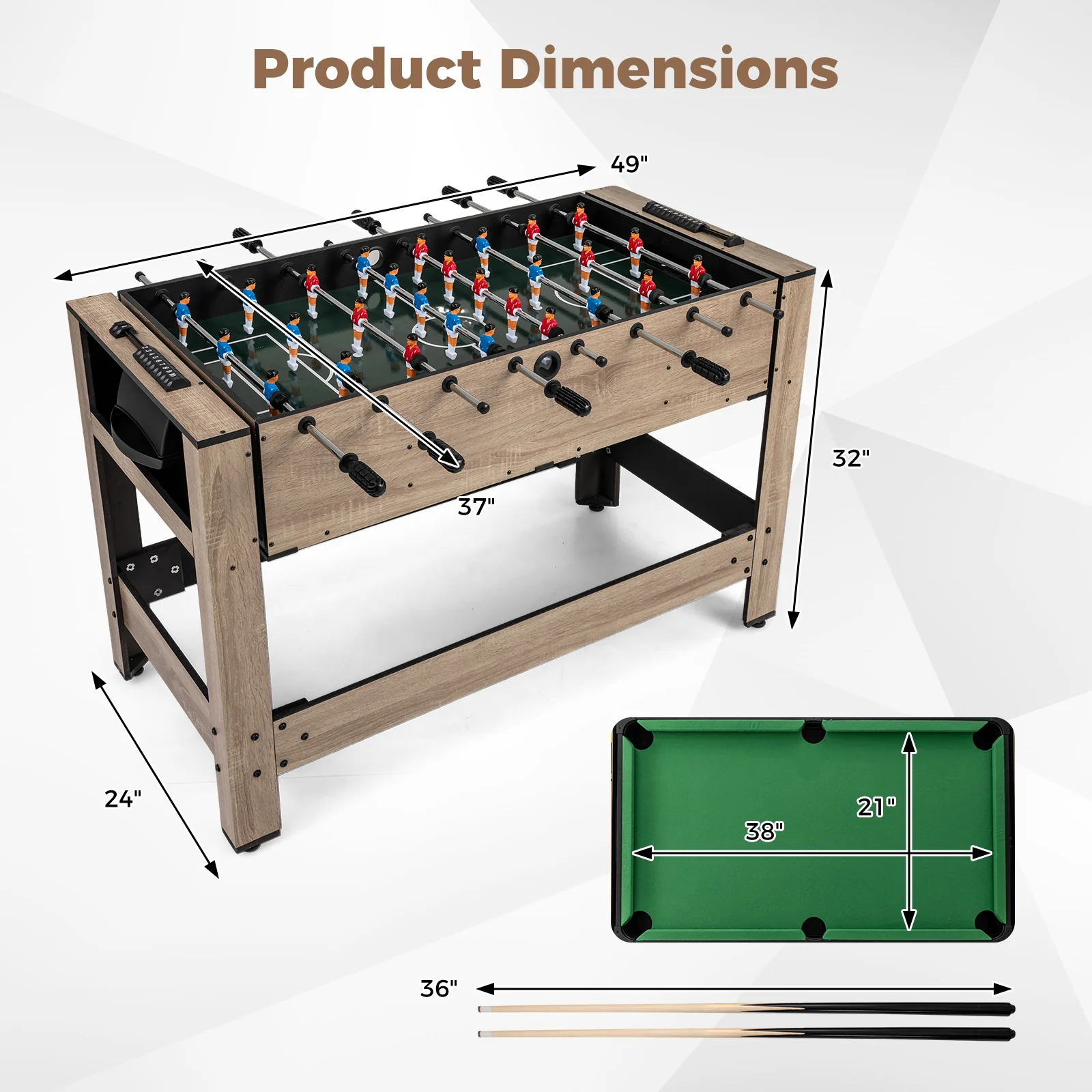 2-in-1 Swivel Game Table for Teens Adults-Brown - Image 4