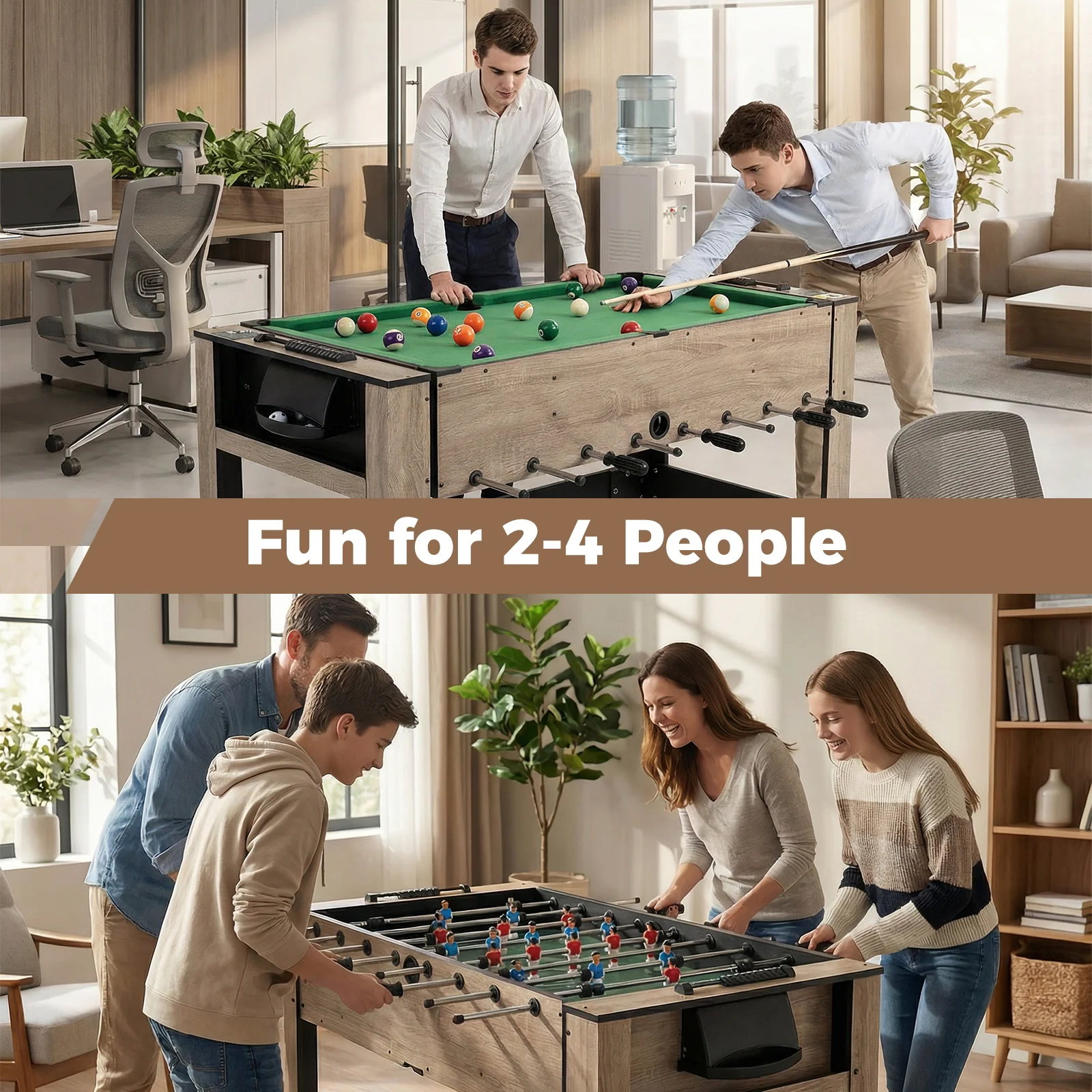 2-in-1 Swivel Game Table for Teens Adults-Brown - Image 5