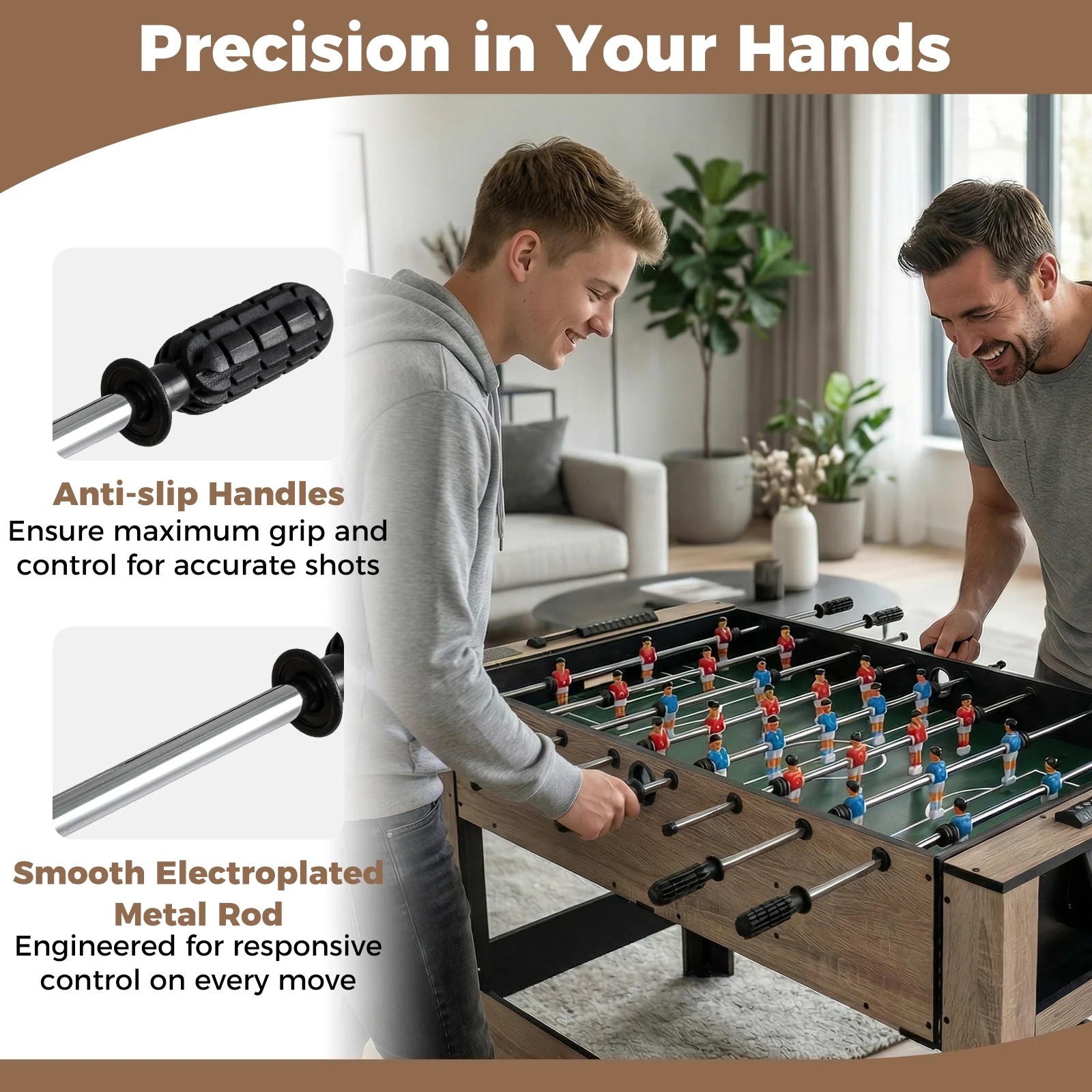 2-in-1 Swivel Game Table for Teens Adults-Brown - Image 8