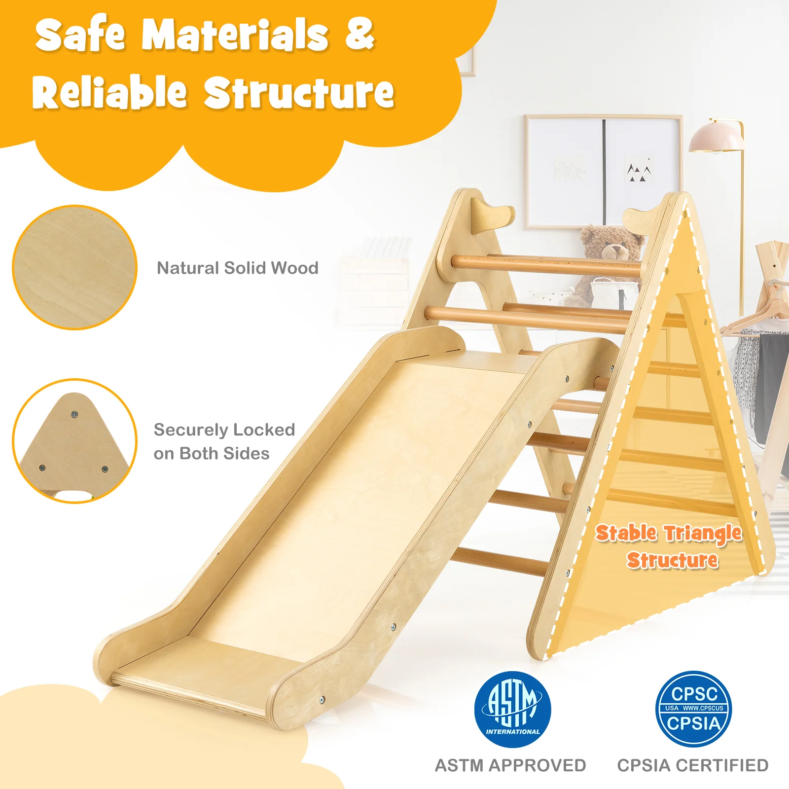 2-in-1 Wooden Triangle Climber Set with Gradient Adjustable Slide - Image 11
