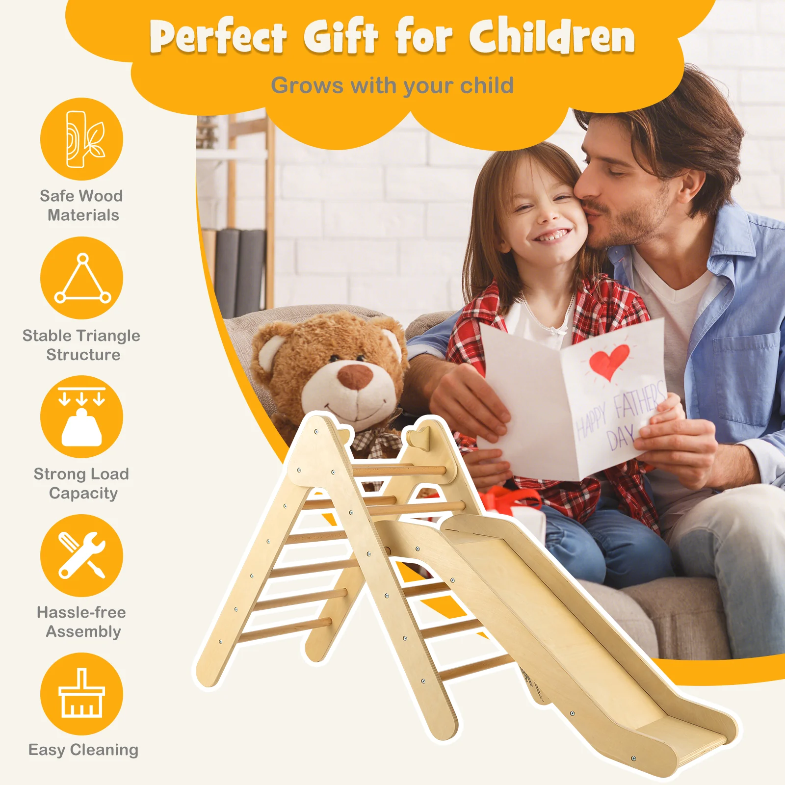 2-in-1 Wooden Triangle Climber Set with Gradient Adjustable Slide - Image 13