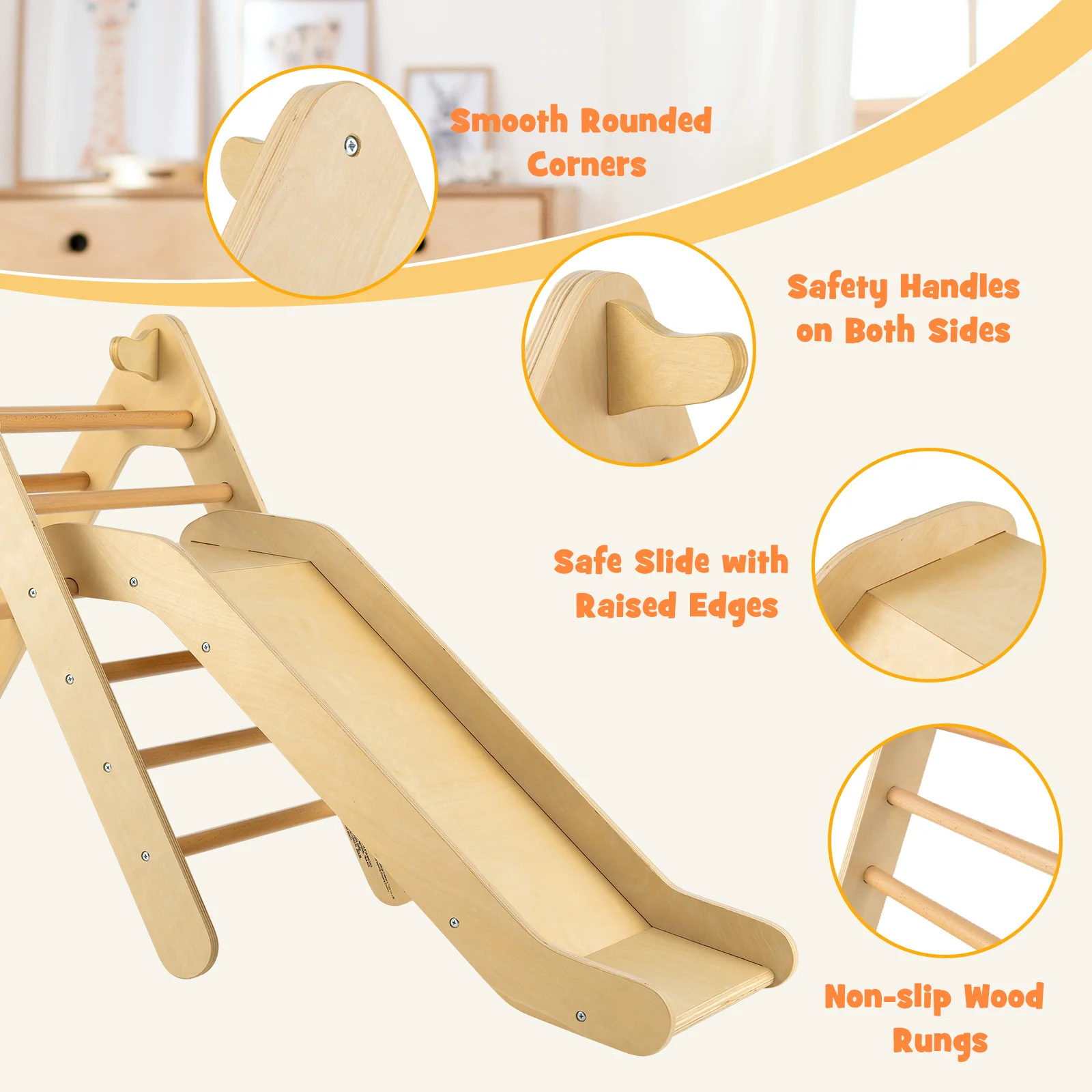 2-in-1 Wooden Triangle Climber Set with Gradient Adjustable Slide - Image 16