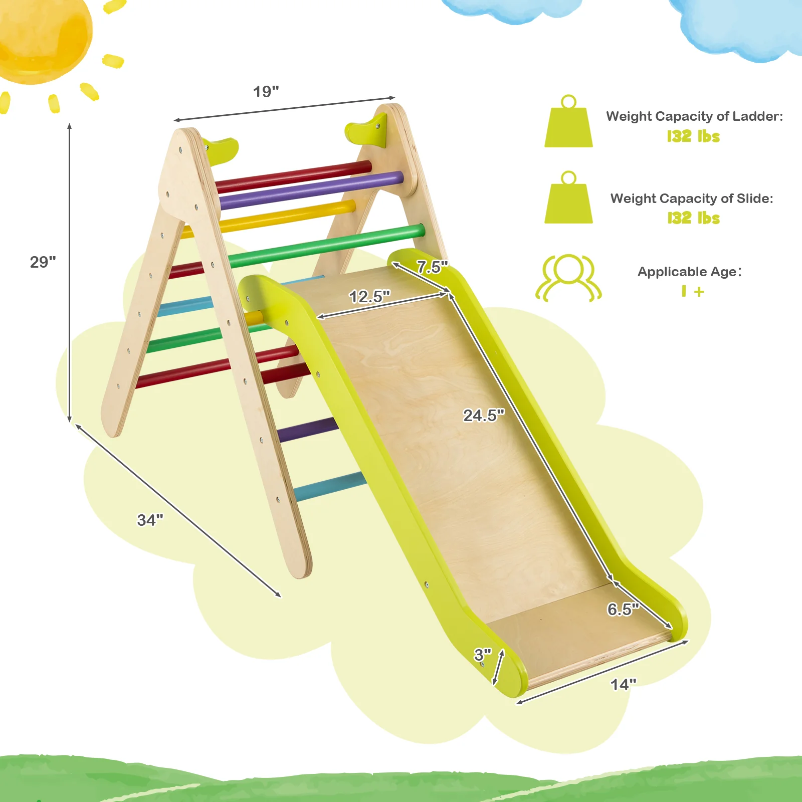 2-in-1 Wooden Triangle Climber Set with Gradient Adjustable Slide - Image 4