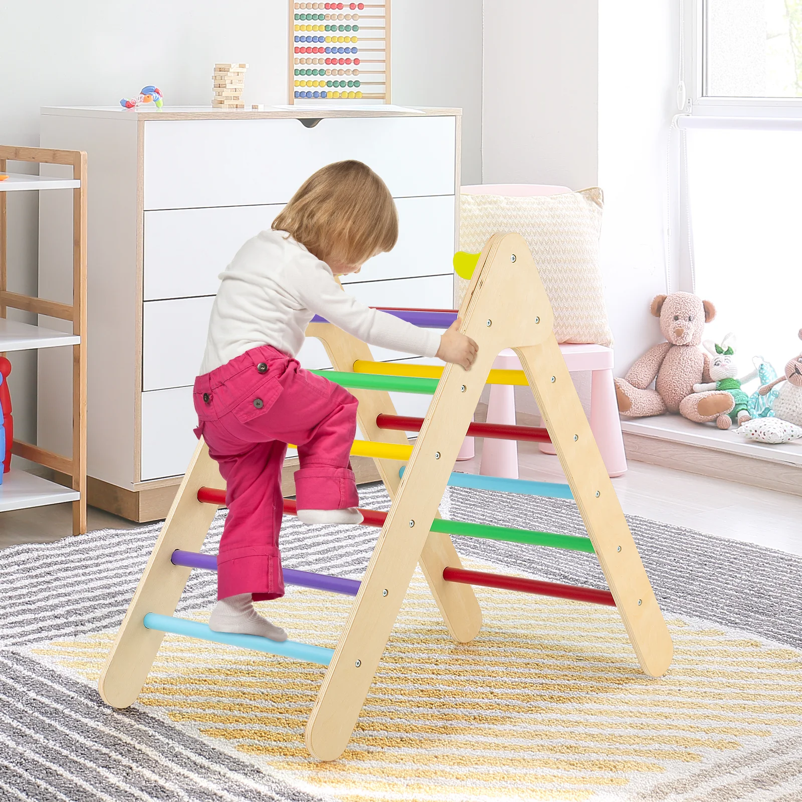 2-in-1 Wooden Triangle Climber Set with Gradient Adjustable Slide - Image 6