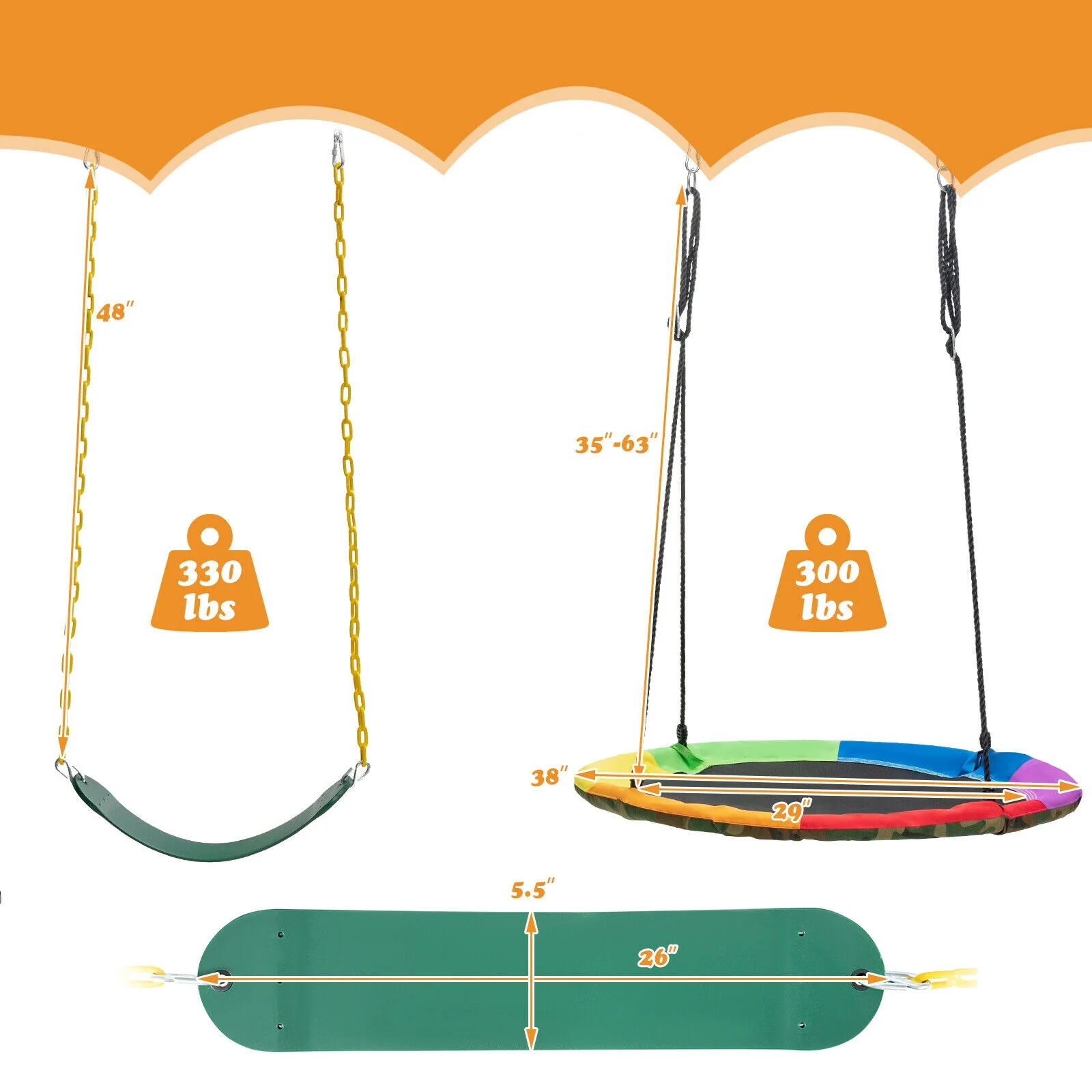 2-Pack Swing Set Swing Seat Replacement and Saucer Tree Swing (Without Stand) - Image 5