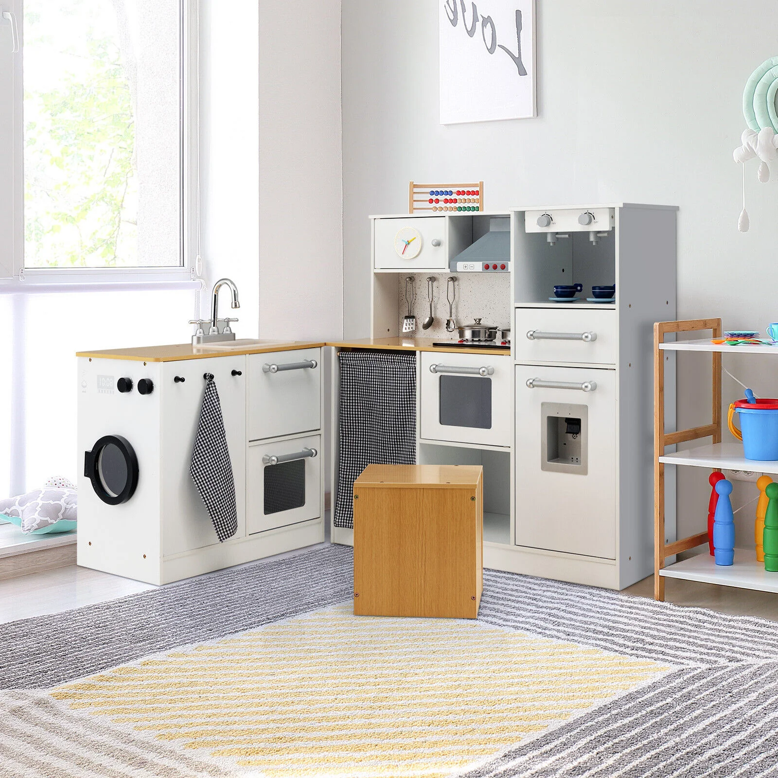 2-Pieces Wooden Kids Kitchen Playset with Light and Sound - Image 6