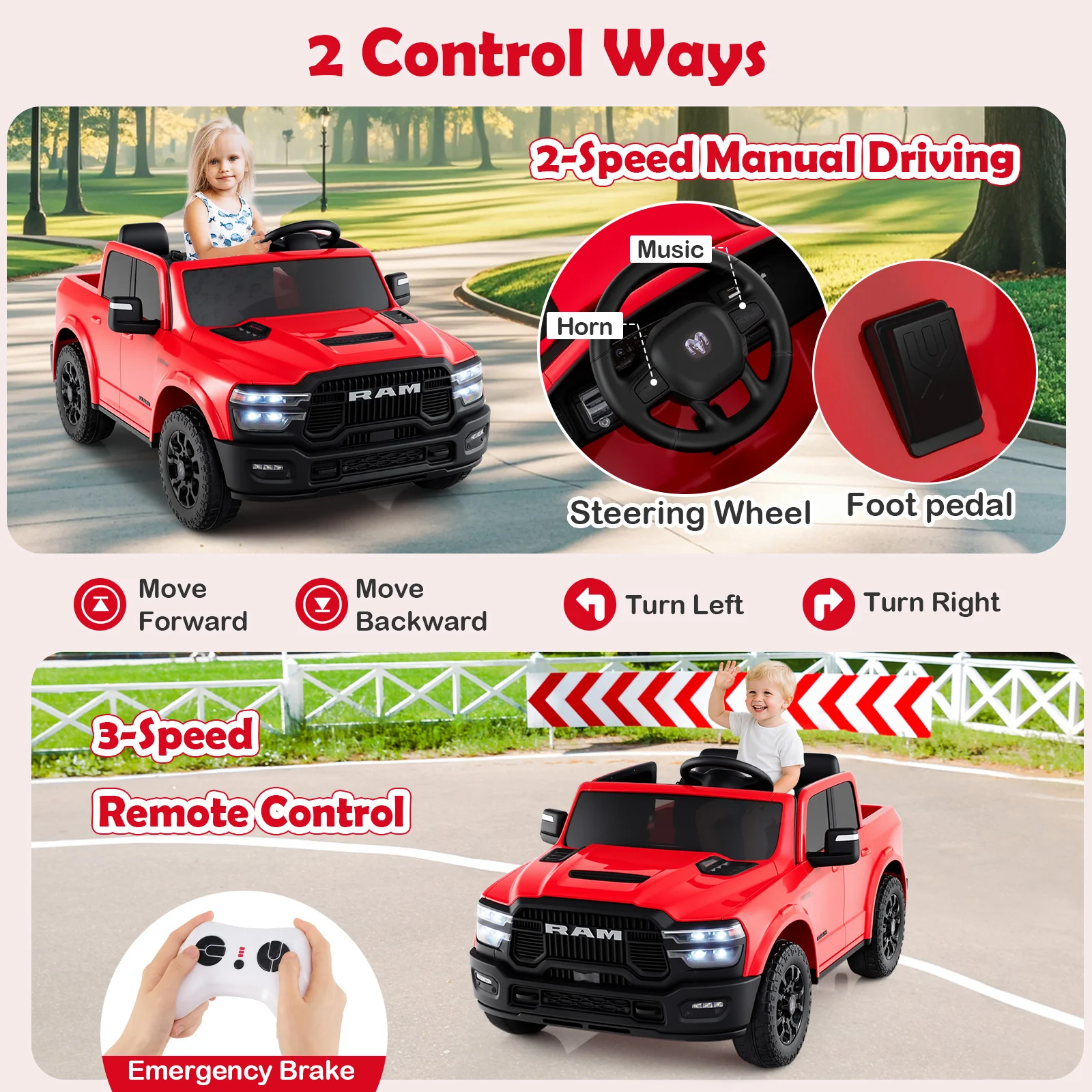 2 Seater 24V Ride on Toy for Big Kids Licensed Ram Truck with Remote and Music - Image 14