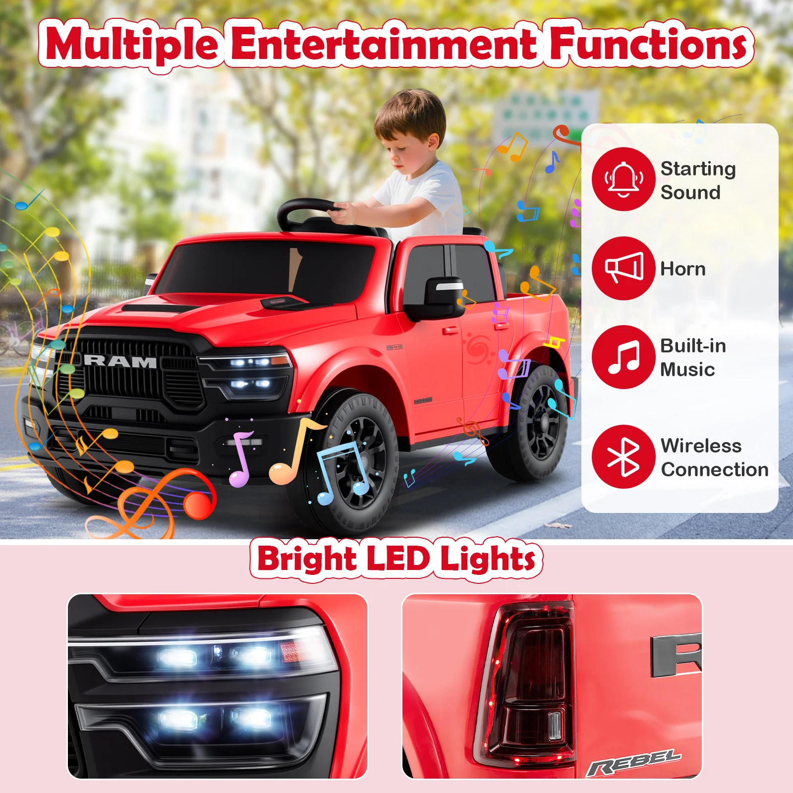 2 Seater 24V Ride on Toy for Big Kids Licensed Ram Truck with Remote and Music - Image 15