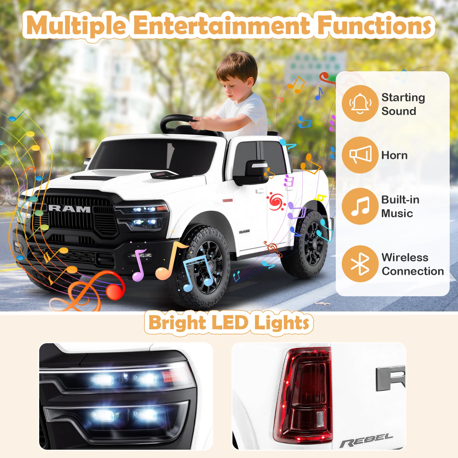 2 Seater 24V Ride on Toy for Big Kids Licensed Ram Truck with Remote and Music - Image 23