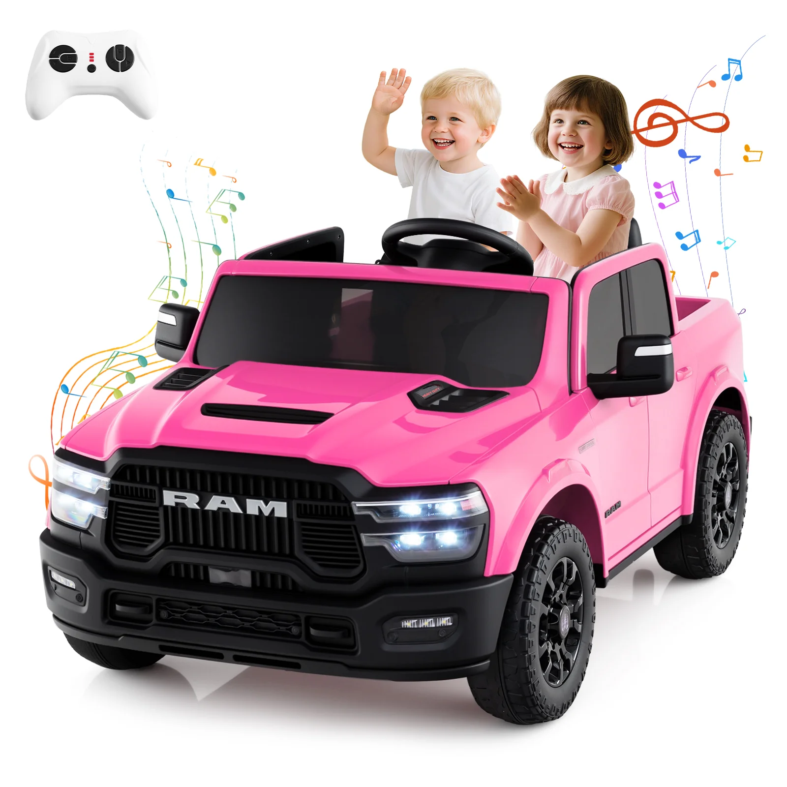 2 Seater 24V Ride on Toy for Big Kids Licensed Ram Truck with Remote and Music - Image 3