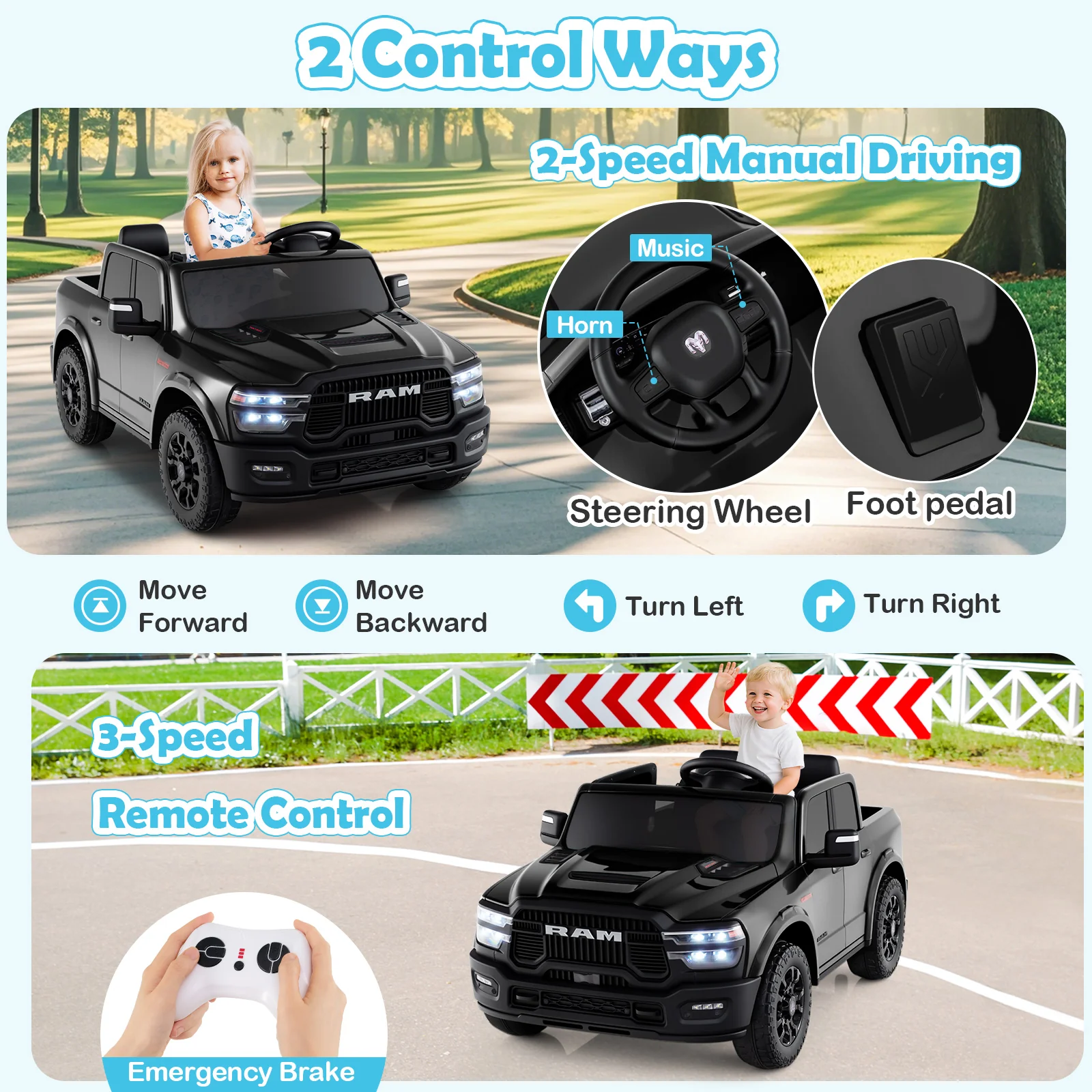 2 Seater 24V Ride on Toy for Big Kids Licensed Ram Truck with Remote and Music - Image 30