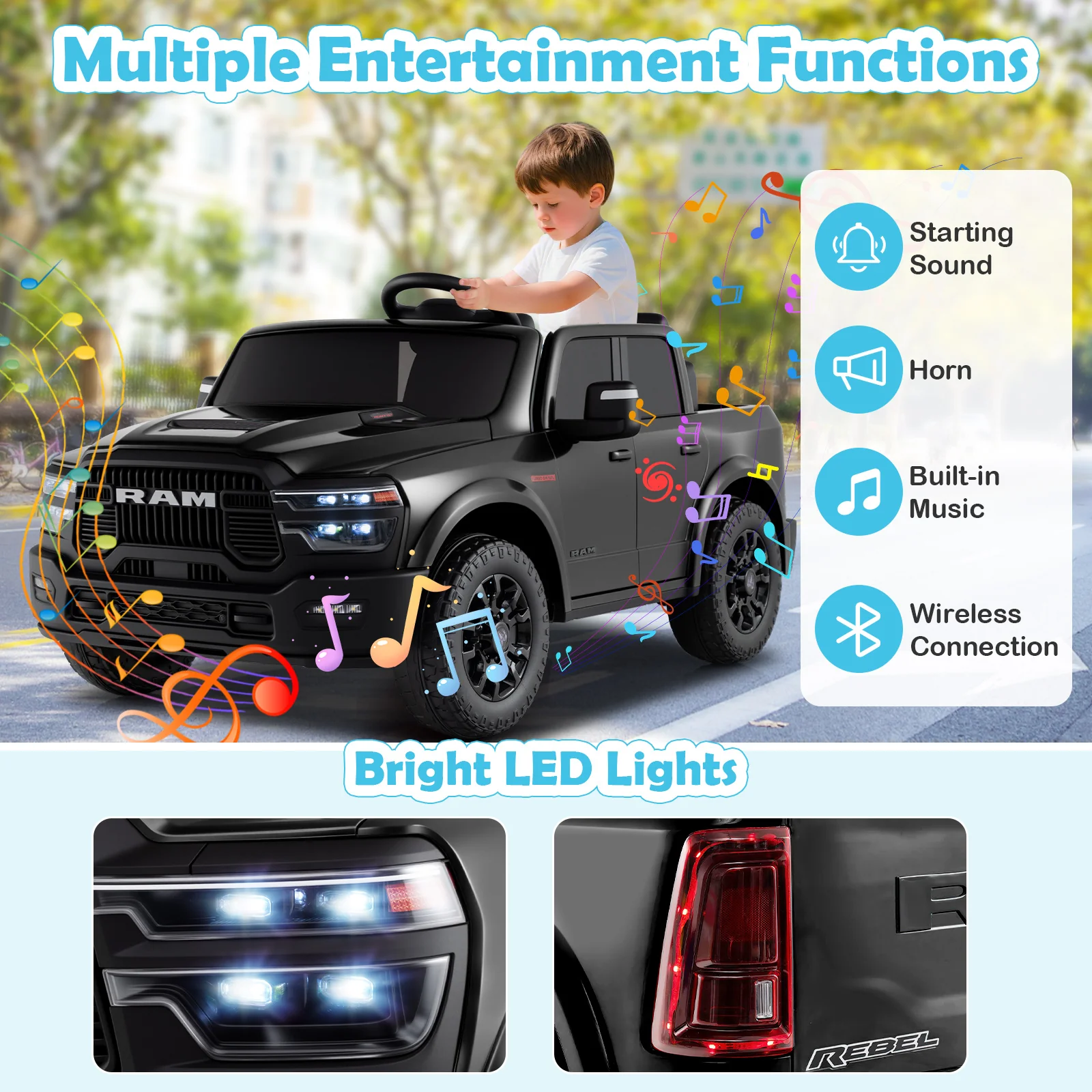 2 Seater 24V Ride on Toy for Big Kids Licensed Ram Truck with Remote and Music - Image 31