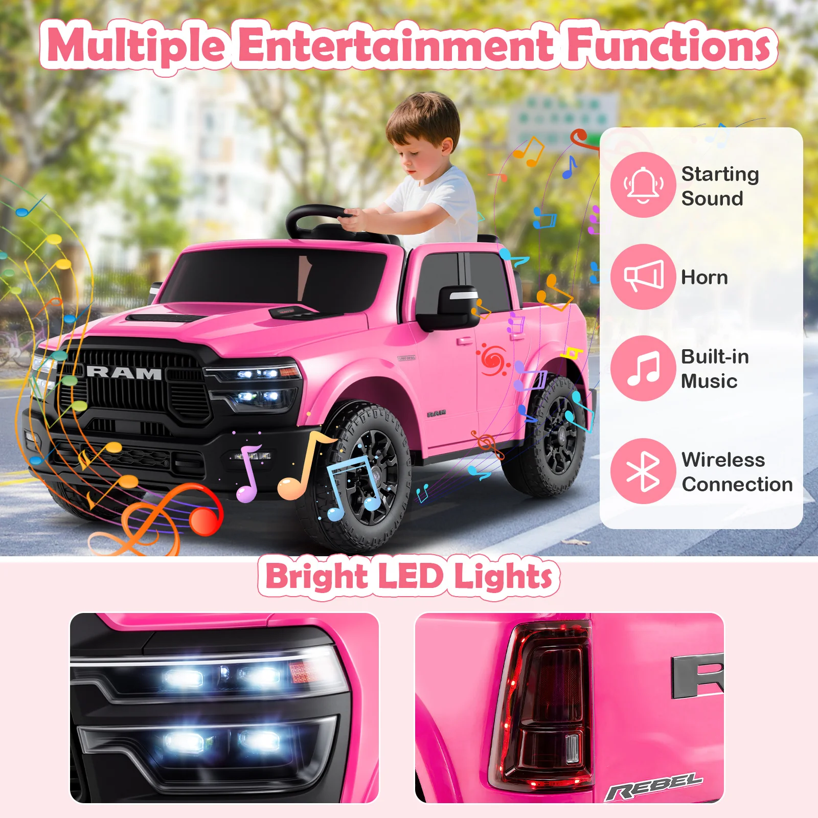 2 Seater 24V Ride on Toy for Big Kids Licensed Ram Truck with Remote and Music - Image 8
