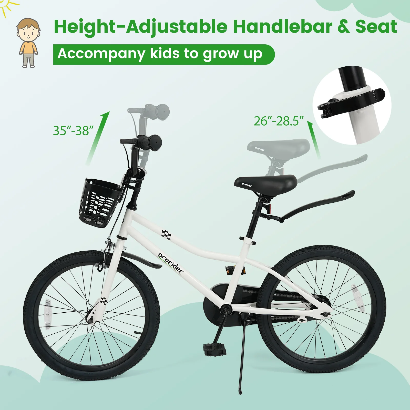 20 Inch Kids Bike Adjustable with Kickstand and Storage Basket for Aged 8+ Years - Image 22