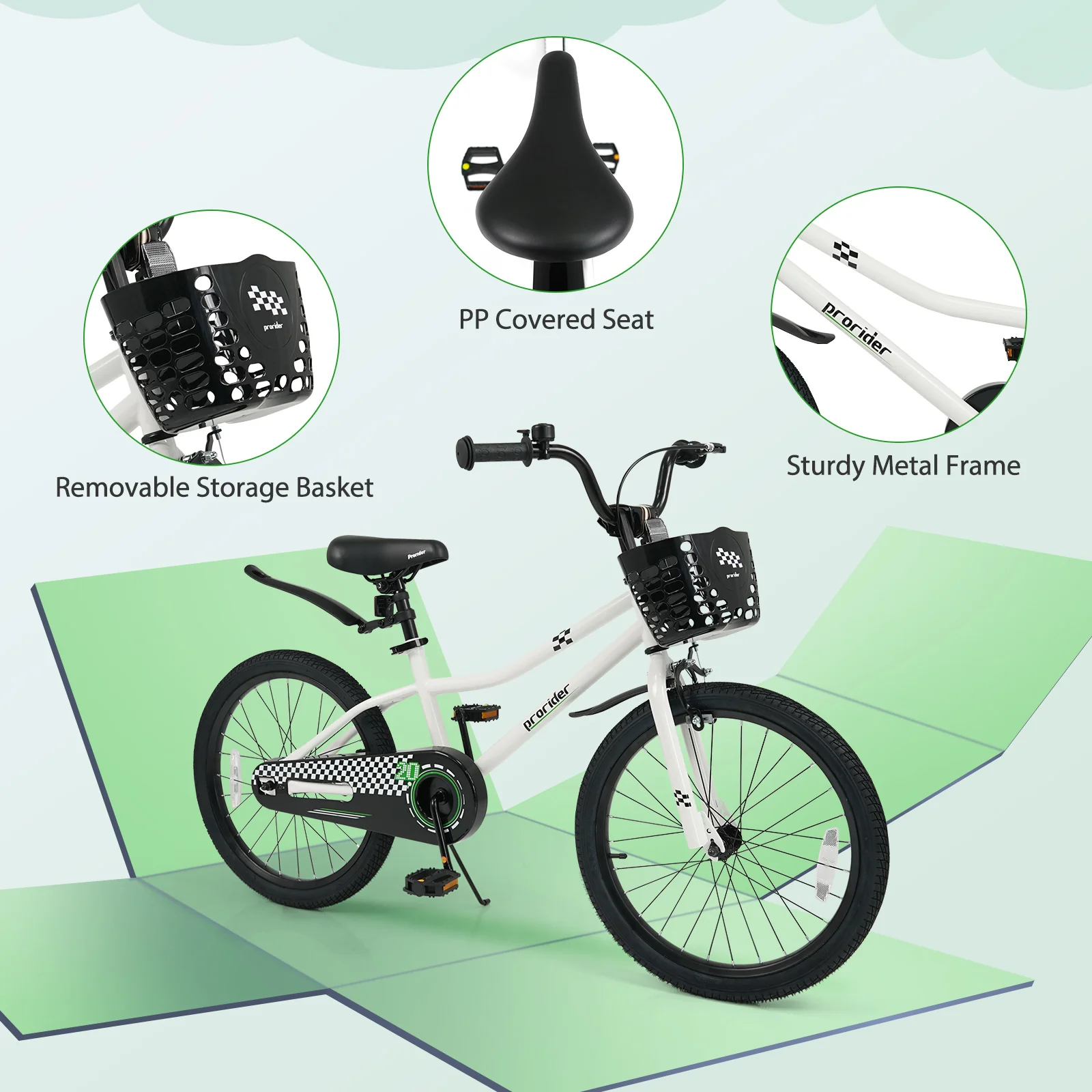 20 Inch Kids Bike Adjustable with Kickstand and Storage Basket for Aged 8+ Years - Image 23