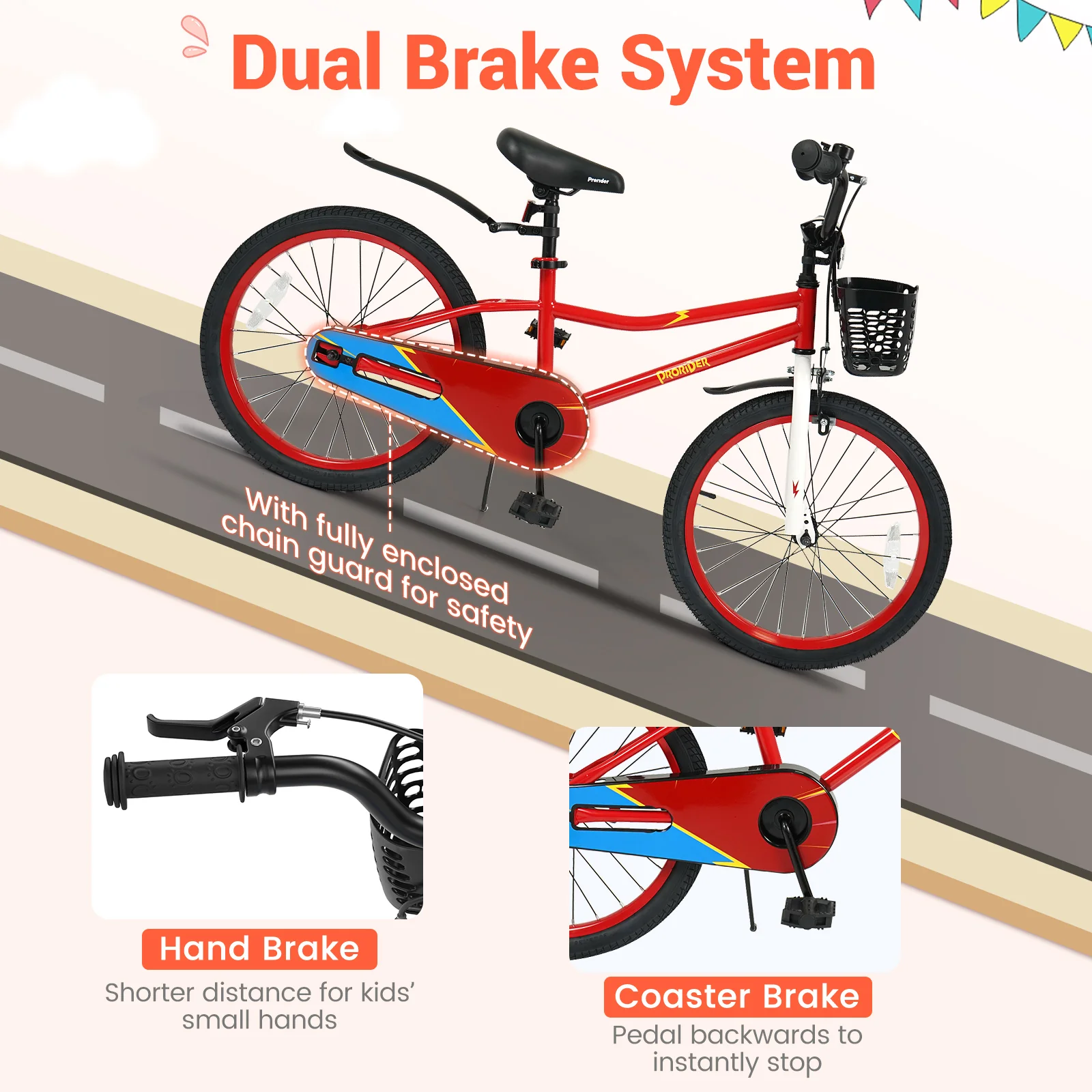 20 Inch Kids Bike Adjustable with Kickstand and Storage Basket for Aged 8+ Years - Image 5
