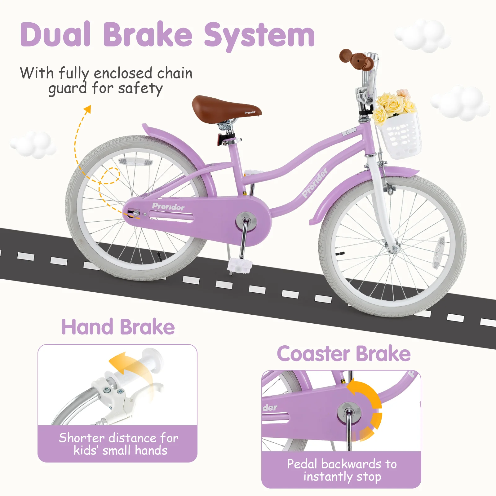 20 Inch Kids Bike with Helmet Protective Set Purple - Image 7
