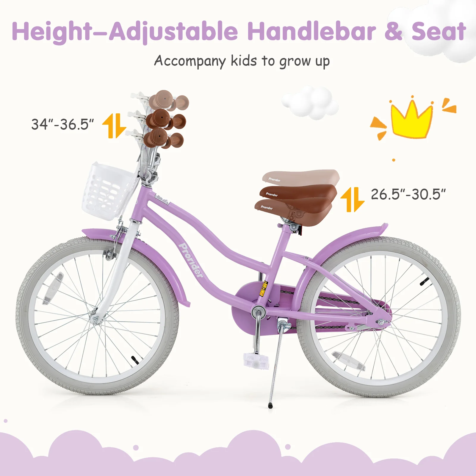 20 Inch Kids Bike with Helmet Protective Set Purple - Image 8