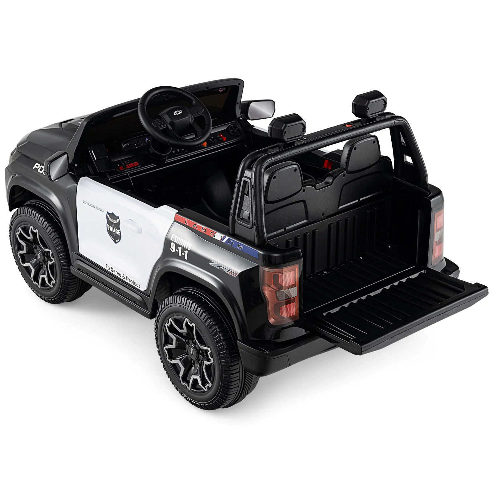 24V 2-Seater Ride on Police Car 4WD Chevrolet with Megaphone and LED Flashing Lights-Black - Image 5