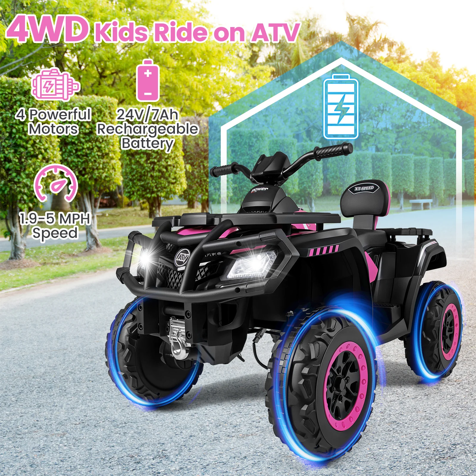 24V Kids ATV 2-Seater with 4 Motors with LED Lights and Music - Image 15