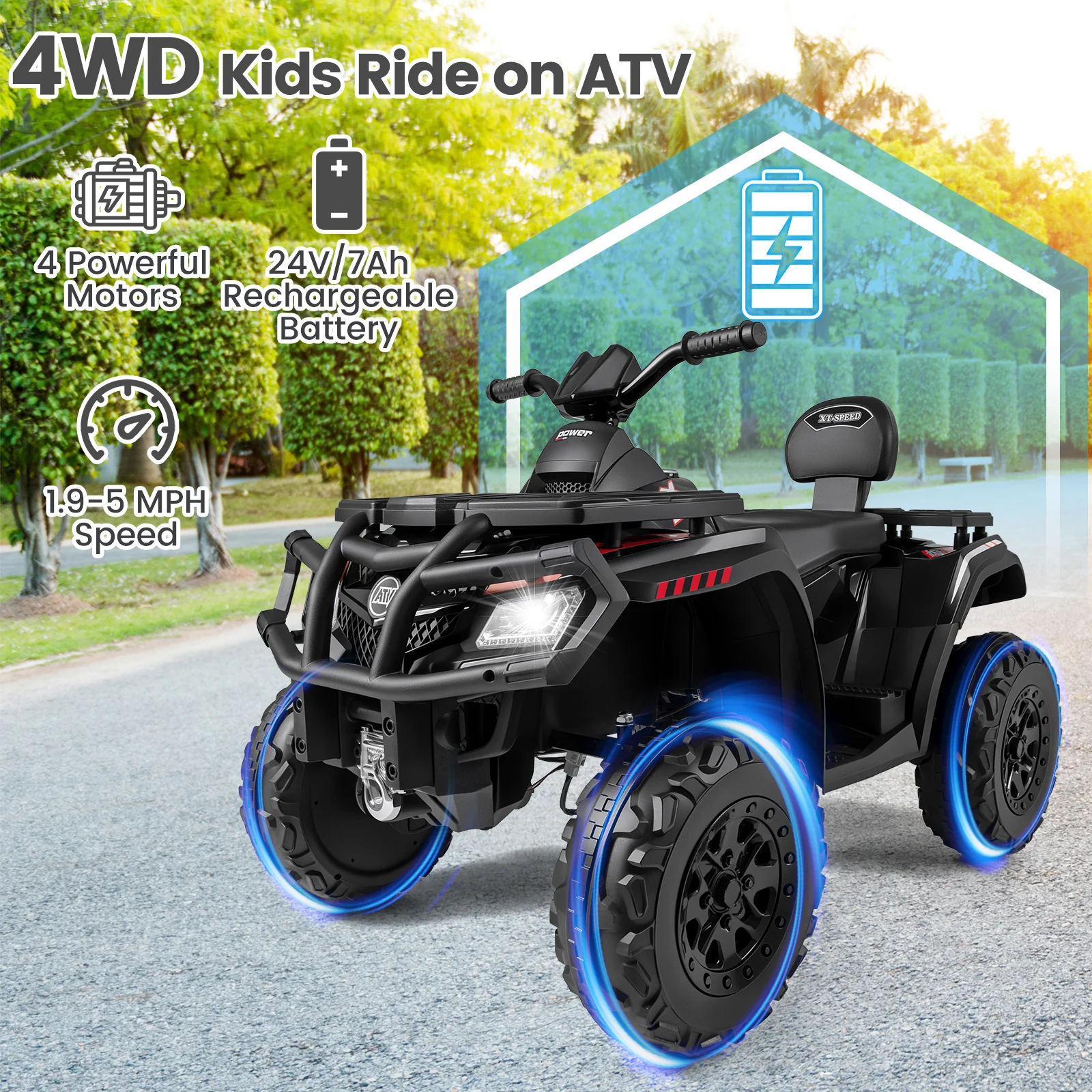 24V Kids ATV 2-Seater with 4 Motors with LED Lights and Music - Image 30