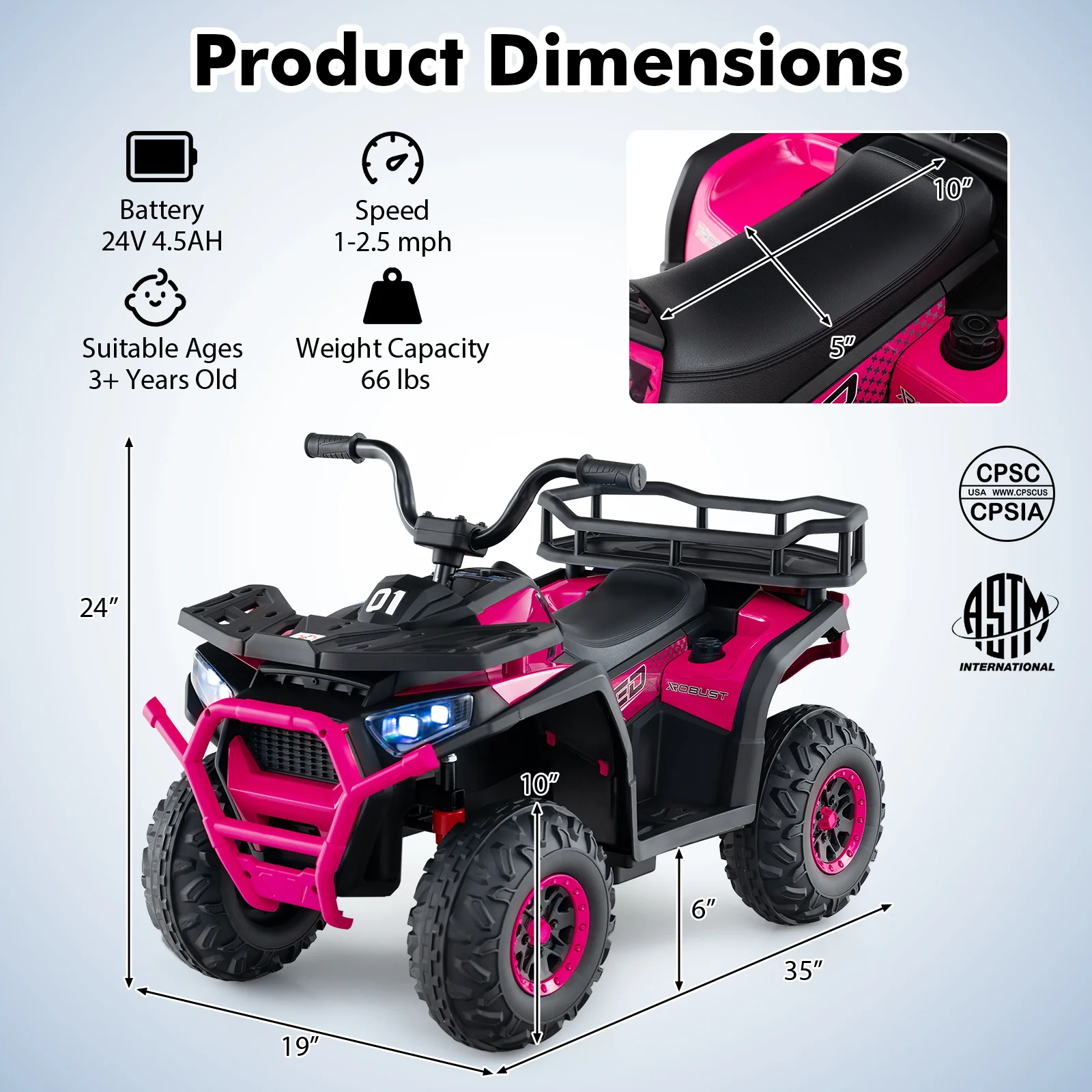 24V Kids Ride on Electric ATV Quad Car with Realistic Sounds and LED Lights - Image 13