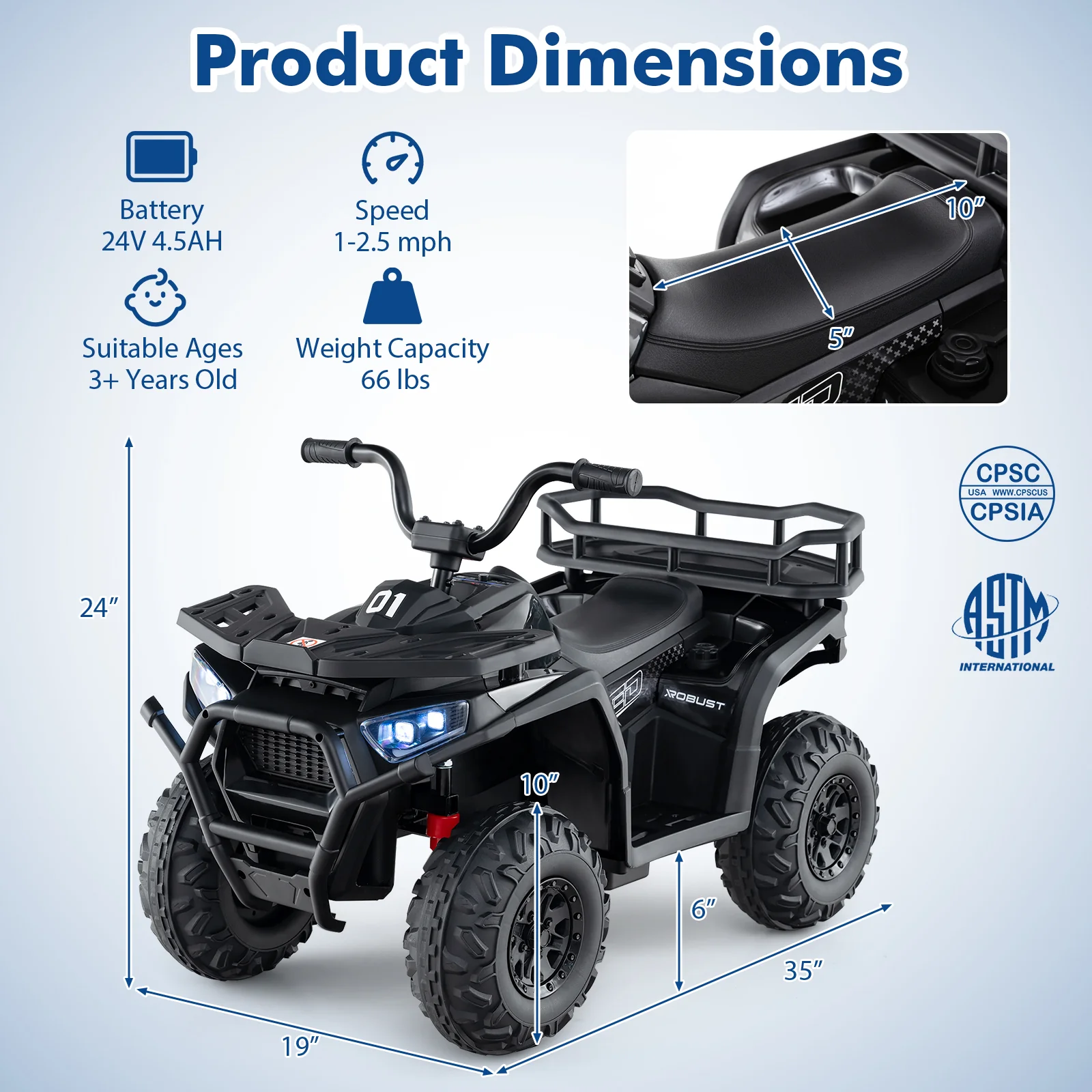 24V Kids Ride on Electric ATV Quad Car with Realistic Sounds and LED Lights - Image 5