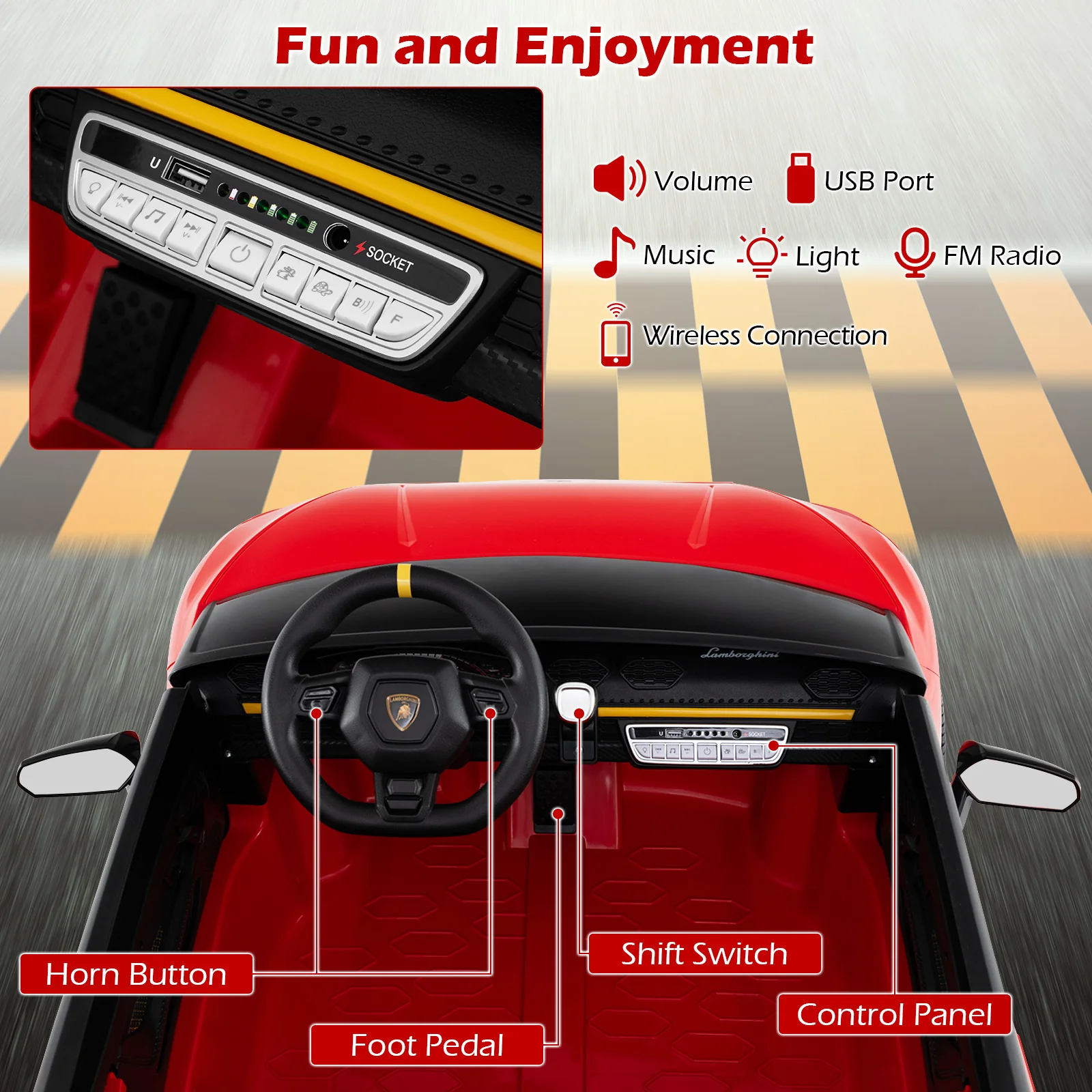 24V Ride-on Car for Kids 4WD 2-Seater Licensed Lamborghini Electric Vehicles with Music - Image 16