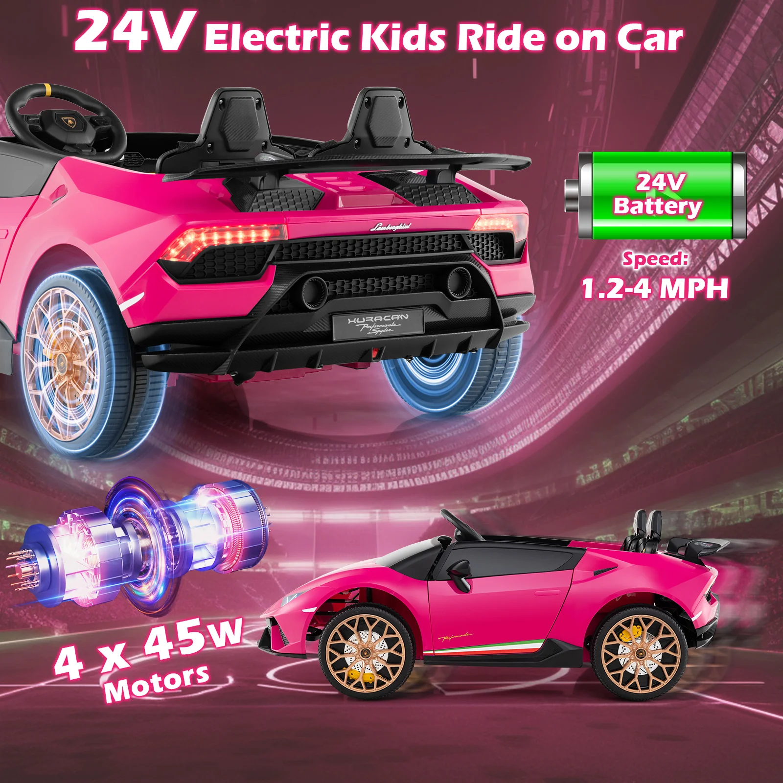 24V Ride-on Car for Kids 4WD 2-Seater Licensed Lamborghini Electric Vehicles with Music - Image 23