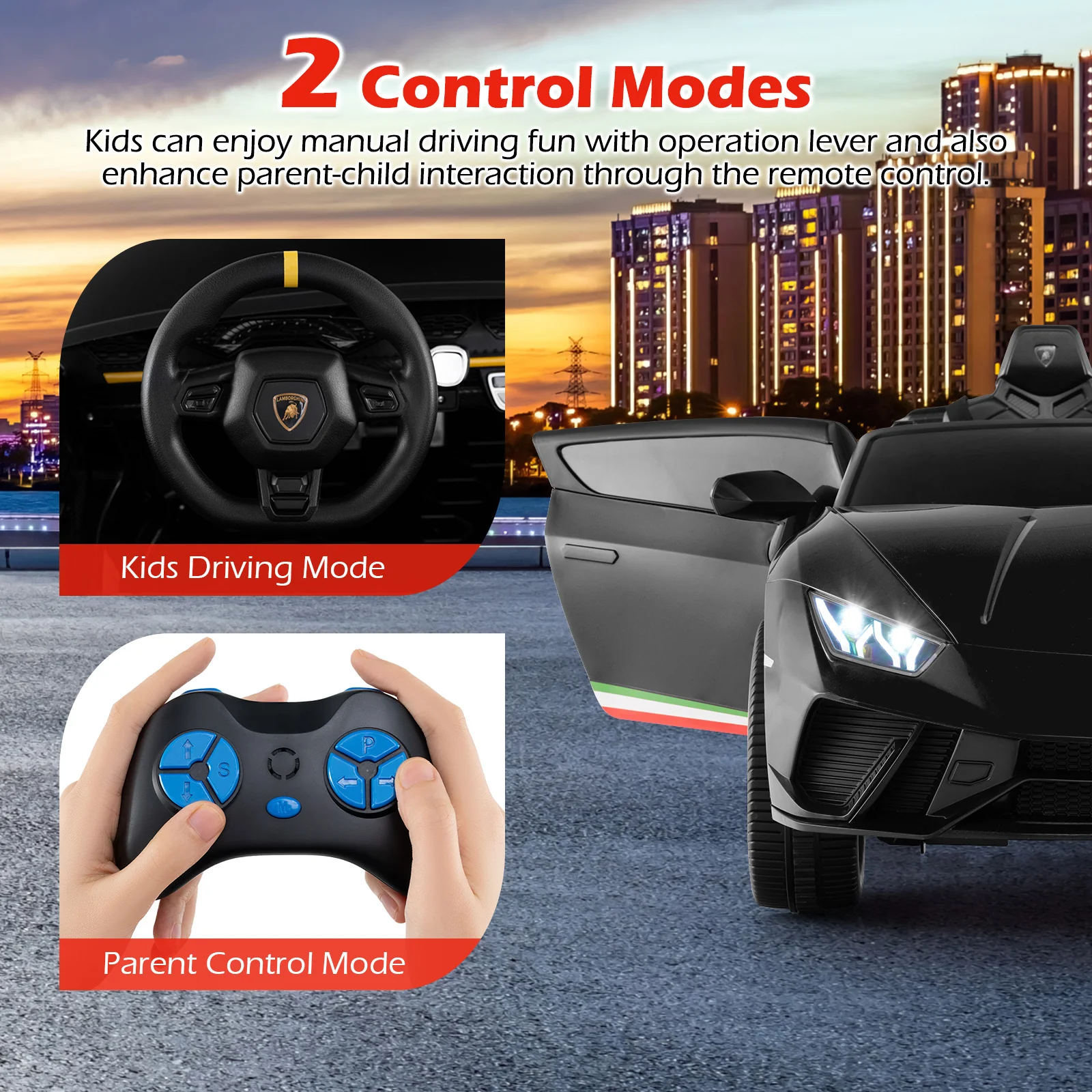 24V Ride-on Car for Kids 4WD 2-Seater Licensed Lamborghini Electric Vehicles with Music - Image 6