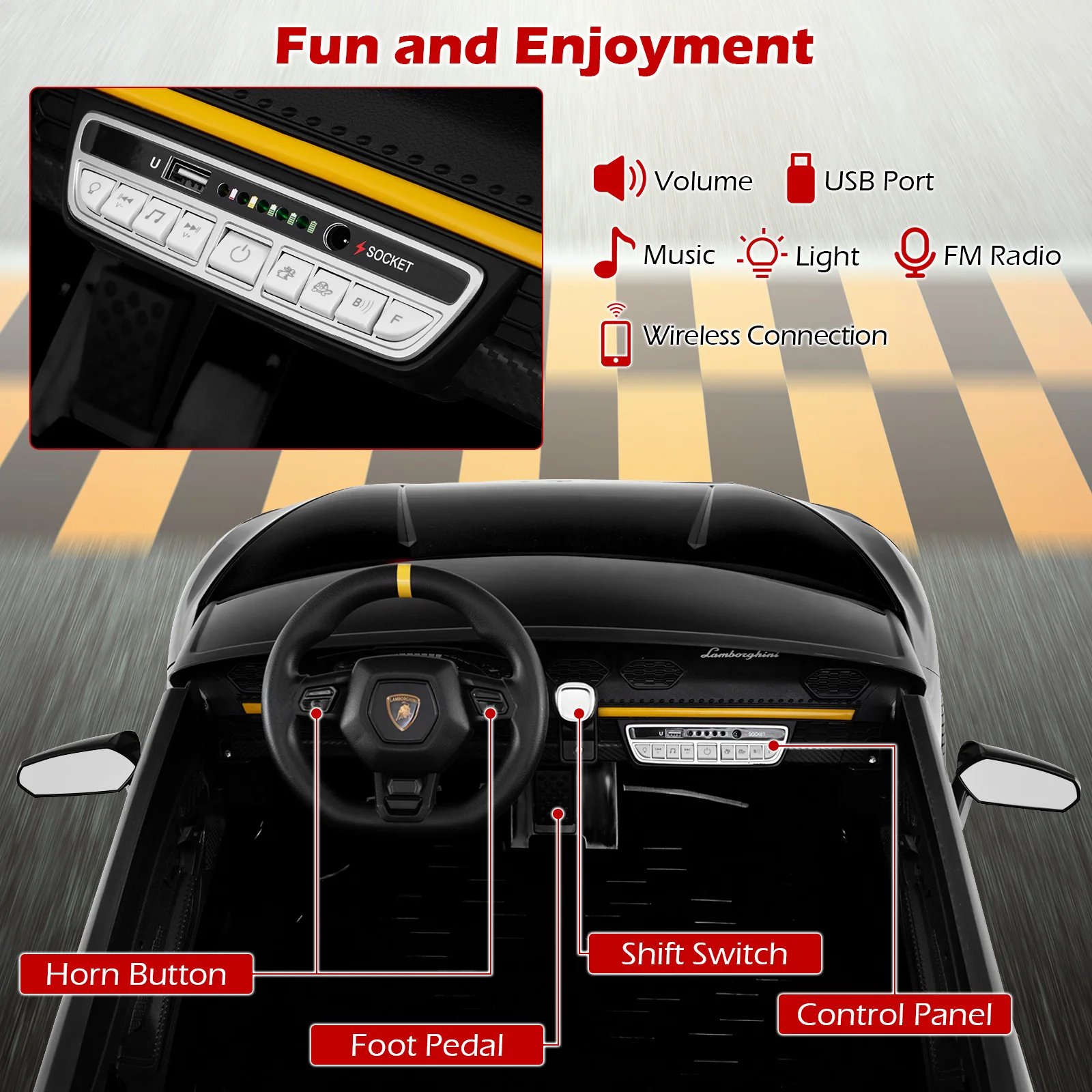 24V Ride-on Car for Kids 4WD 2-Seater Licensed Lamborghini Electric Vehicles with Music - Image 8