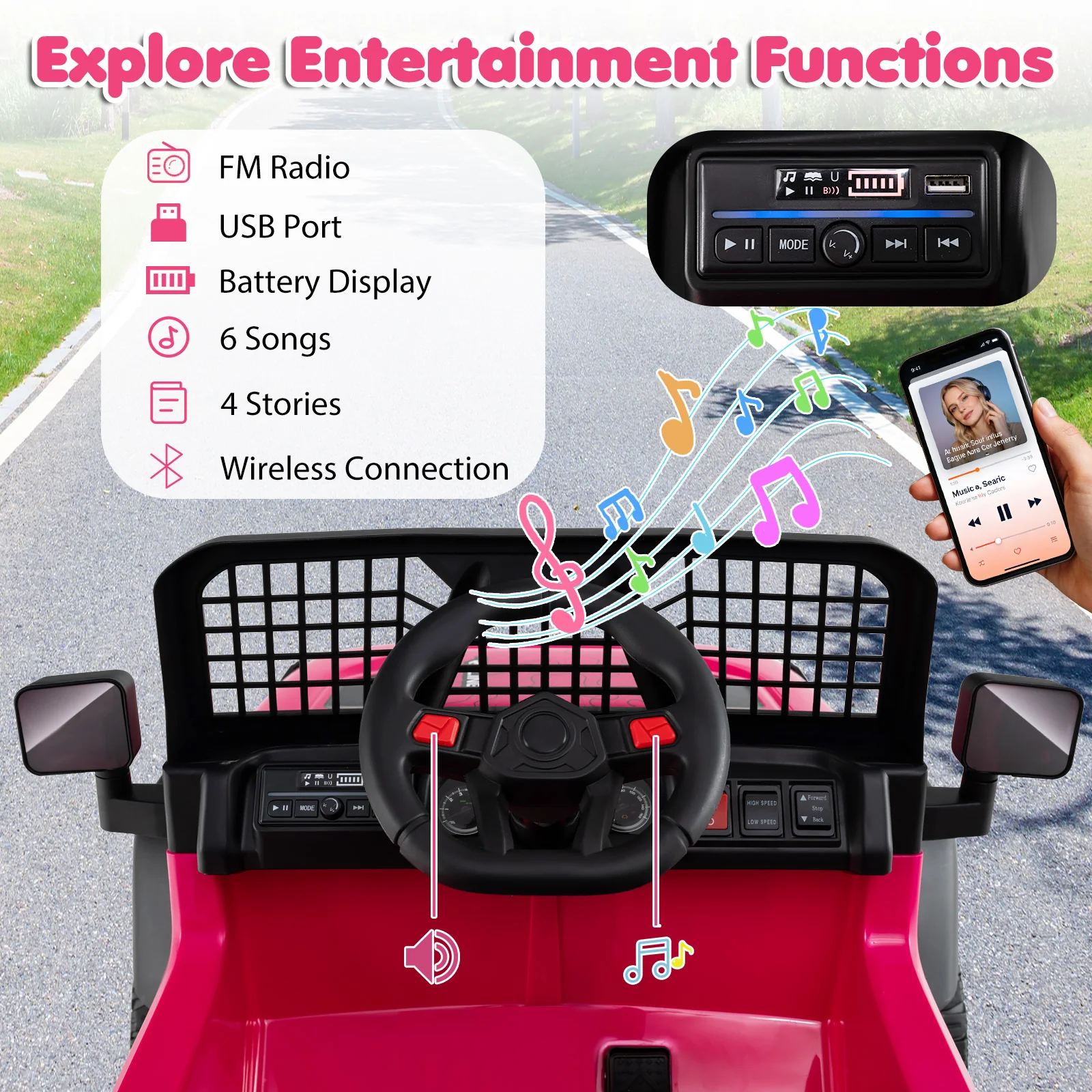 24V Ride On Car for Kids with Parent Remote Control and Music - Image 24