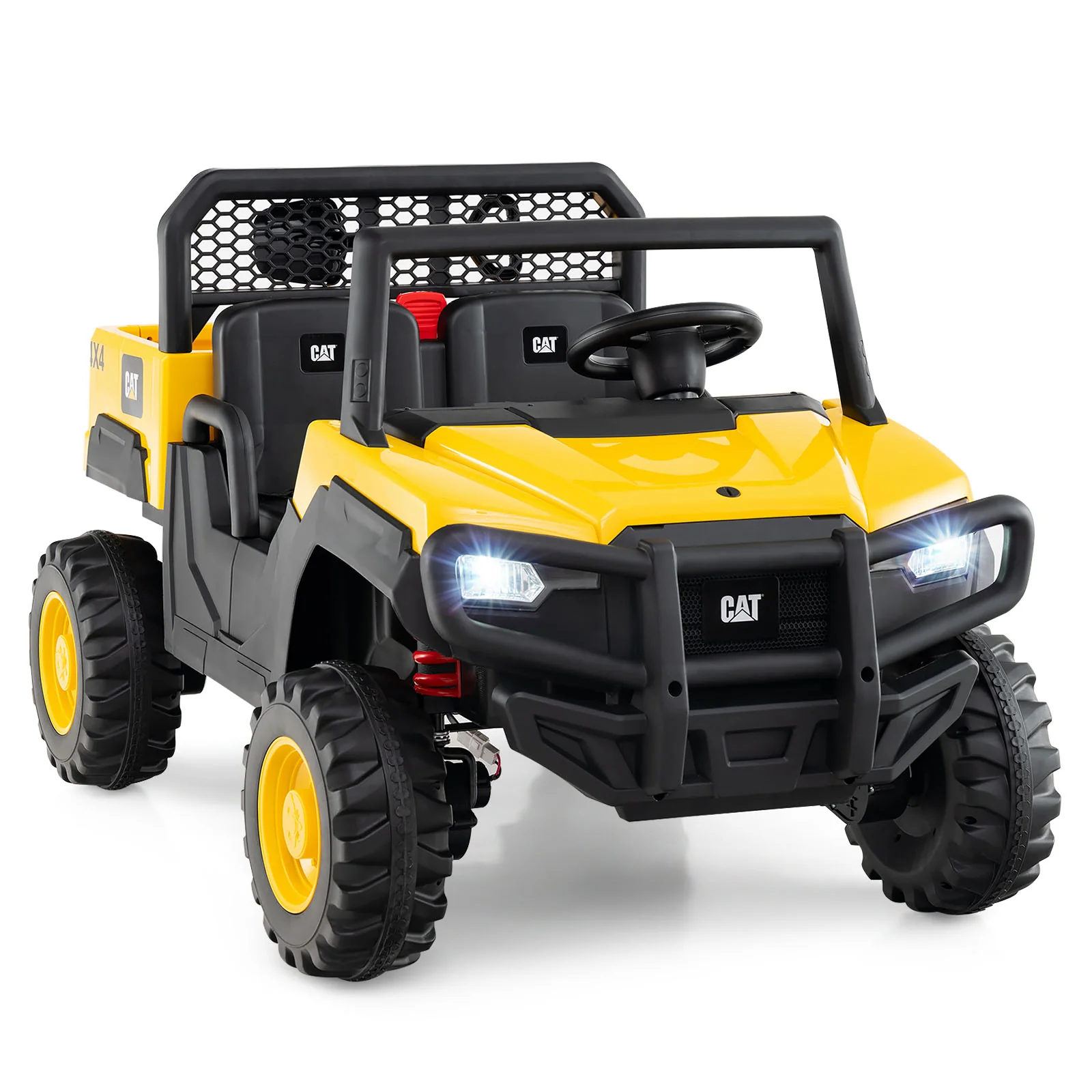 24V Ride On Dump Truck Licensed Caterpillar 2-Seater Kids Car with Remote Control-Yellow - Image 2