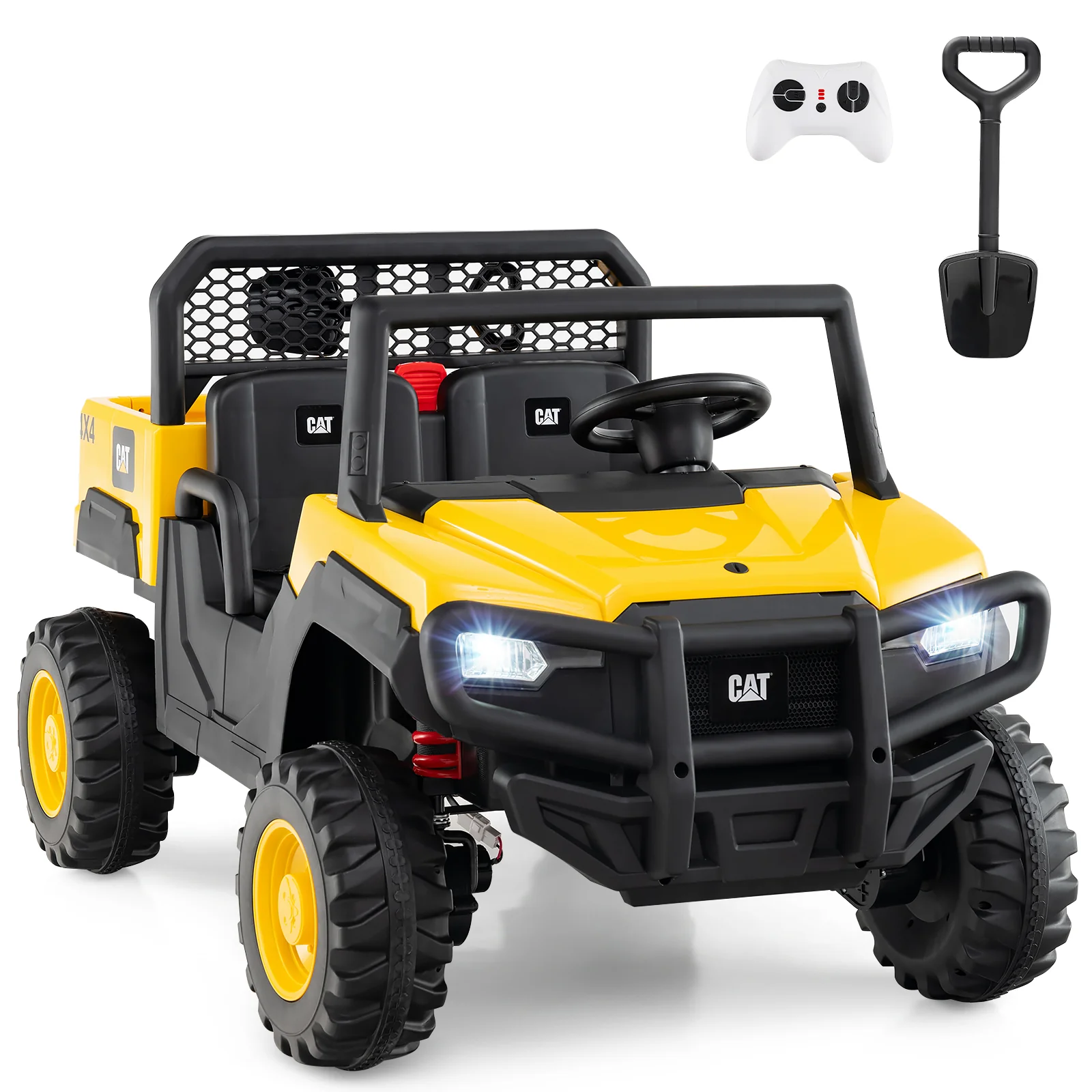 24V Ride On Dump Truck Licensed Caterpillar 2-Seater Kids Car with Remote Control-Yellow - Image 3